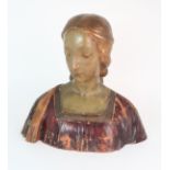 A PAINTED TERRACOTTA BUST OF A WOMAN in Renaissance style, 42cm high Condition Report: Available