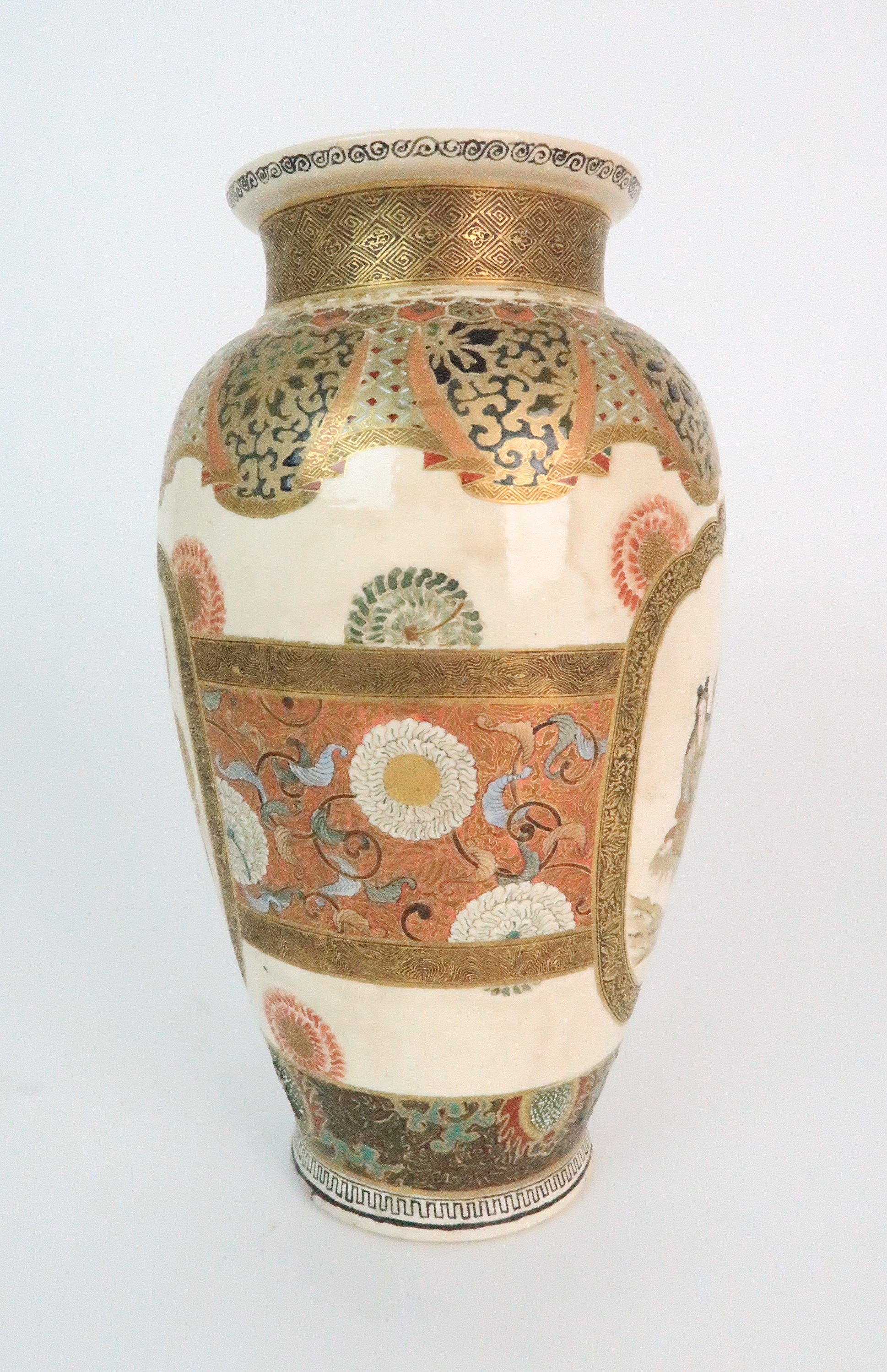 A SATSUMA BALUSTER VASE painted with panels of figures and Ho-o bird divided by a band of - Image 4 of 12