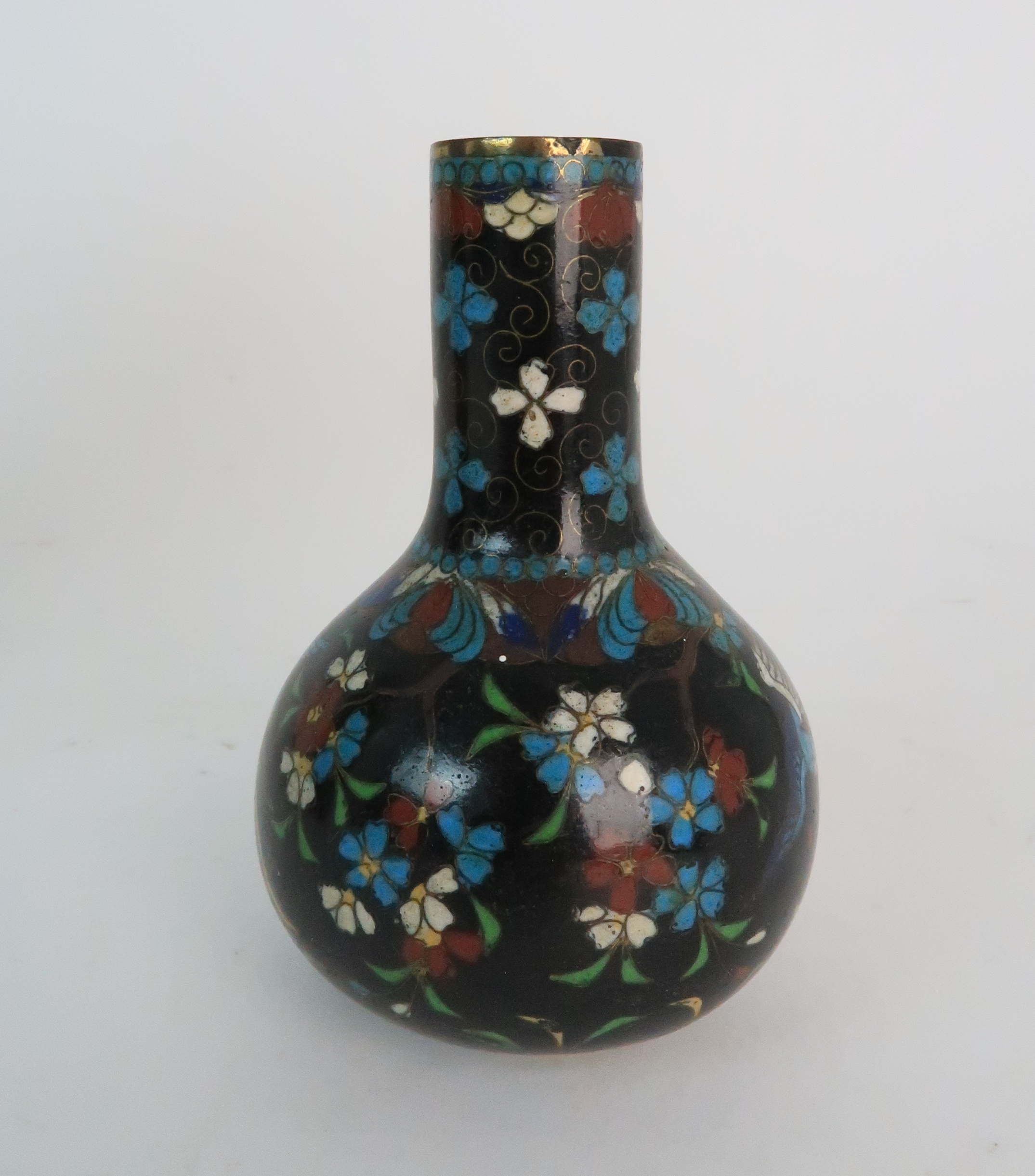 A JAPANESE CLOISONNE BALUSTER VASE finely decorated with panels of birds, butterflies, plants and - Image 8 of 15