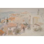 •JOHN CUNNINGHAM RGI (SCOTTISH 1926-1998) RAMATUELLE Conte Crayon and watercolour, inscribed with