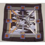 AN ORIGINAL PERSPECTIVE HERMES SILK SCARF designed by A M Cassandre, in original box, 70 x 70cm