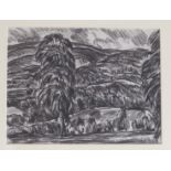 •SIR WILLIAM MACTAGGART PRSA, RA, FRSE, RSW (SCOTTISH 1903-1981) TREES AND HILLS Conte crayon on
