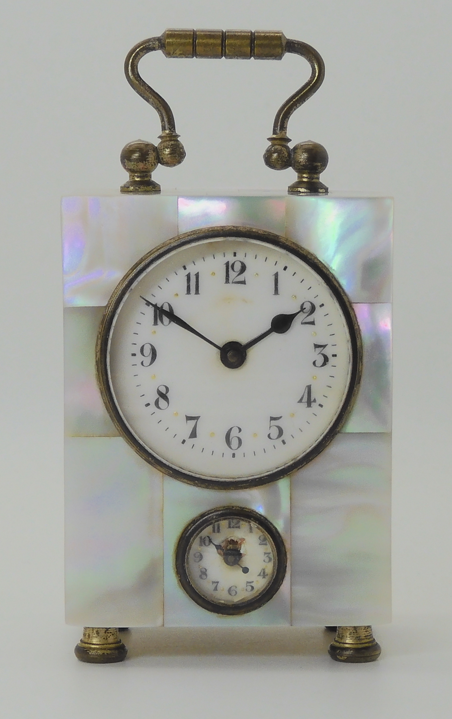A MOTHER OF PEARL WECKER ALARM CARRIAGE CLOCK stamped D R P & G M, with a regular dial and an - Bild 2 aus 6