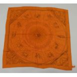 AN ORIGINAL ASTROLOGIE HERMES SILK SCARF by Francoise Faconnet Brown, 90 x 90cm in original box