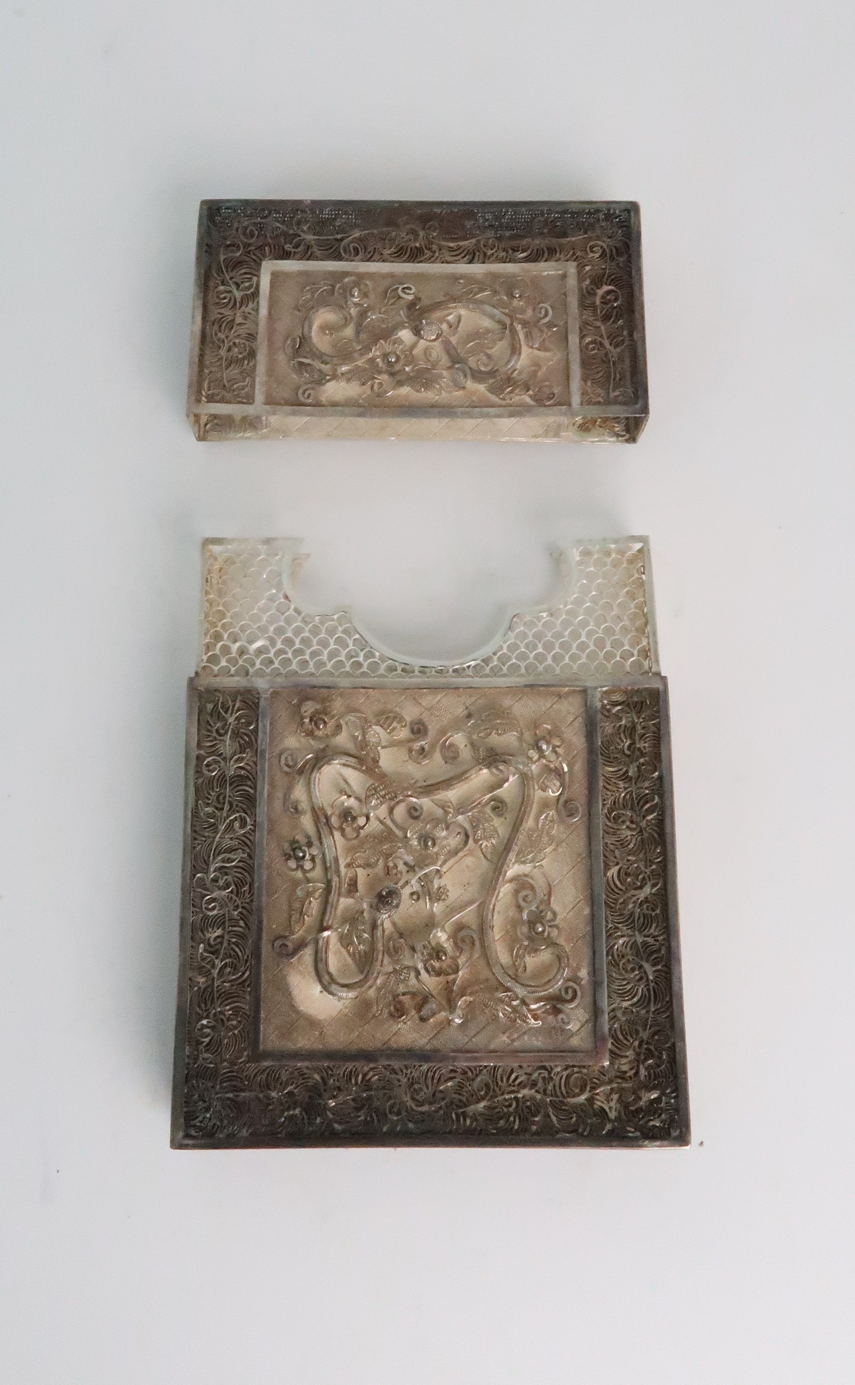 A CHINESE EXPORT SILVER CARD CASE finely decorated with snakes and dragons, foliage and insects, - Image 3 of 7