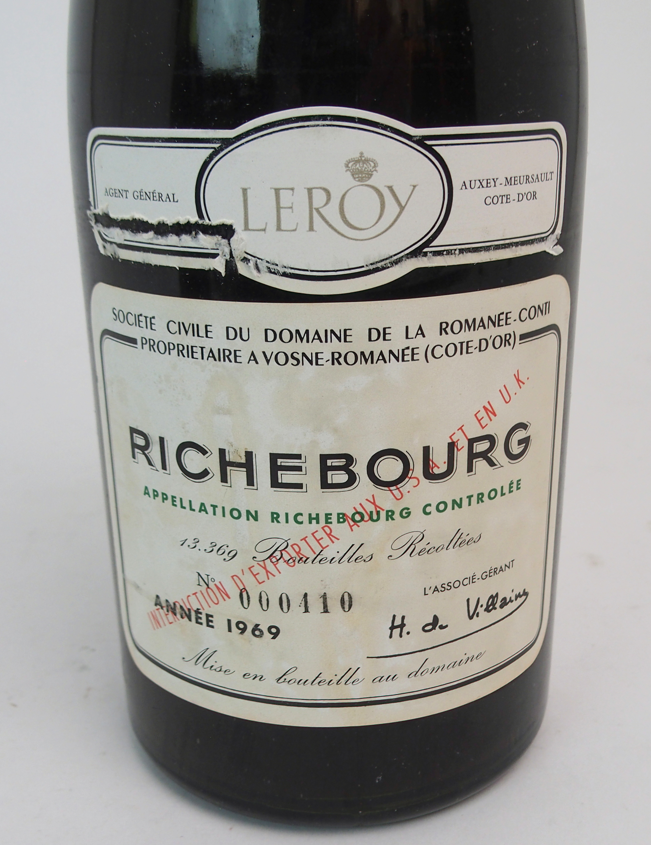 A MAGNUM OF RICHBOURG DOMAINE DE LA ROMANEE-CONTI Bottle No.000410, 1969 Condition Report: Available - Image 2 of 6