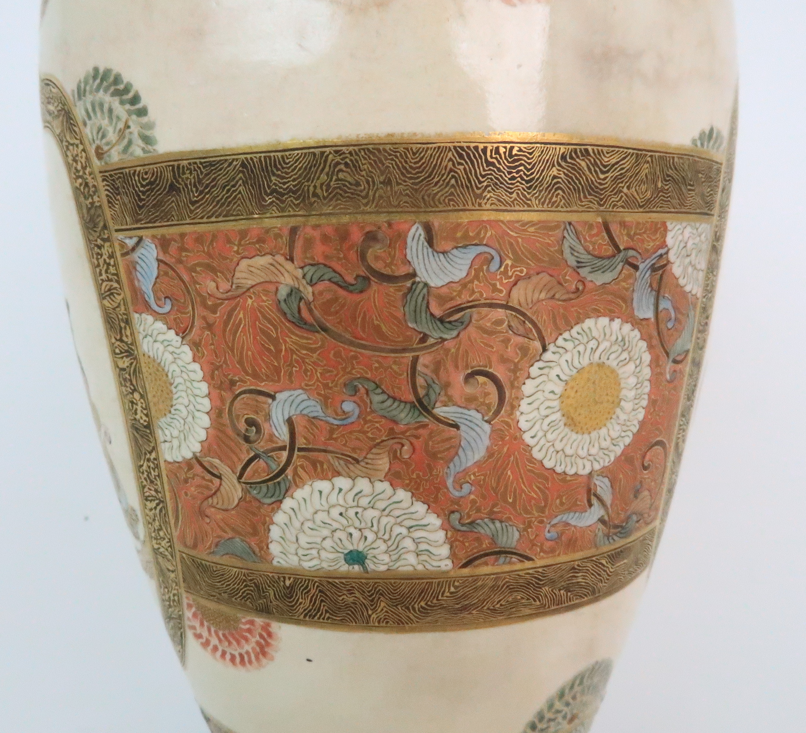 A SATSUMA BALUSTER VASE painted with panels of figures and Ho-o bird divided by a band of - Image 9 of 12