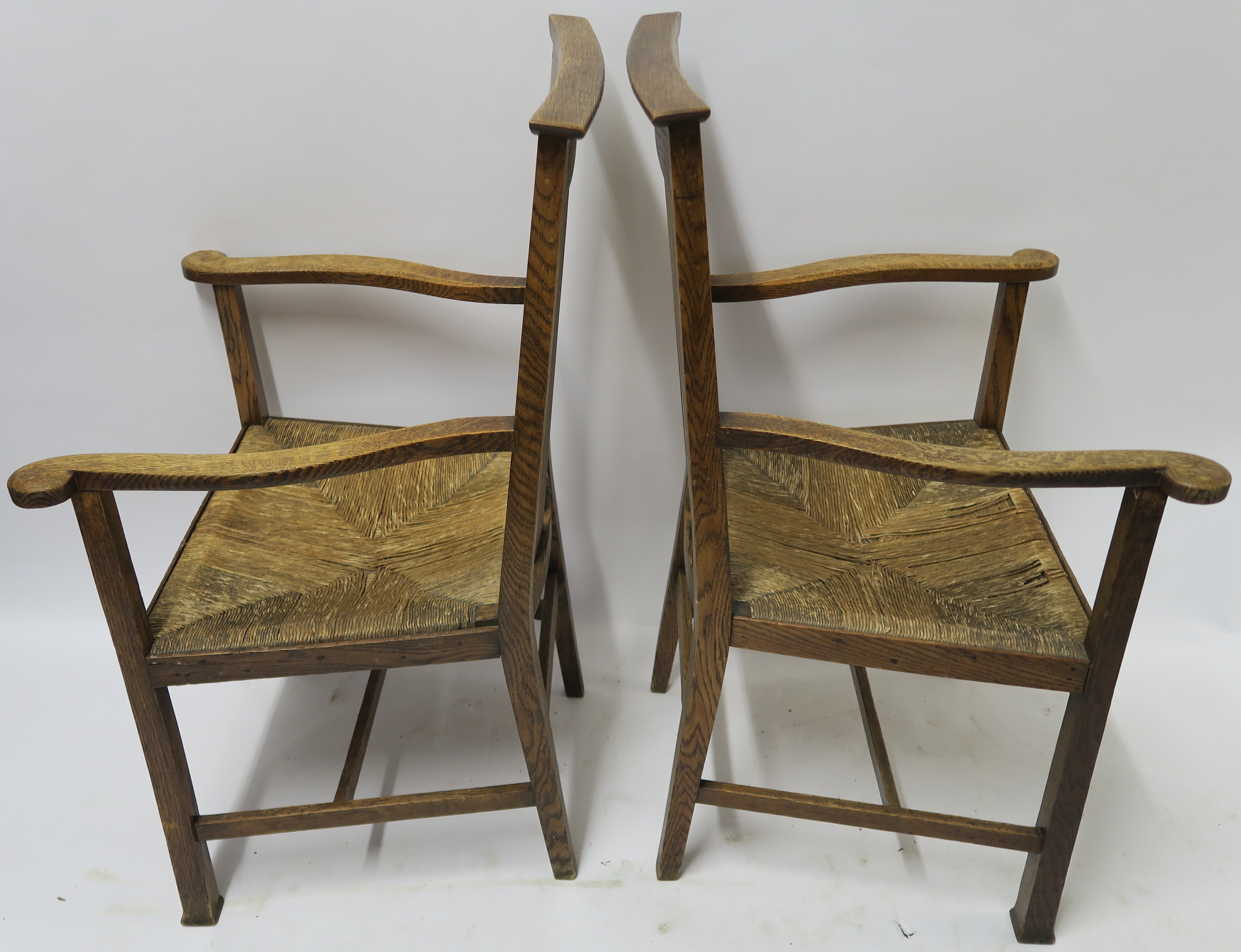 A SET OF SIX ARTS AND CRAFTS DINING CHAIRS WITH RUSH SEATS 103cm and 100cm high and two other chairs - Image 7 of 22