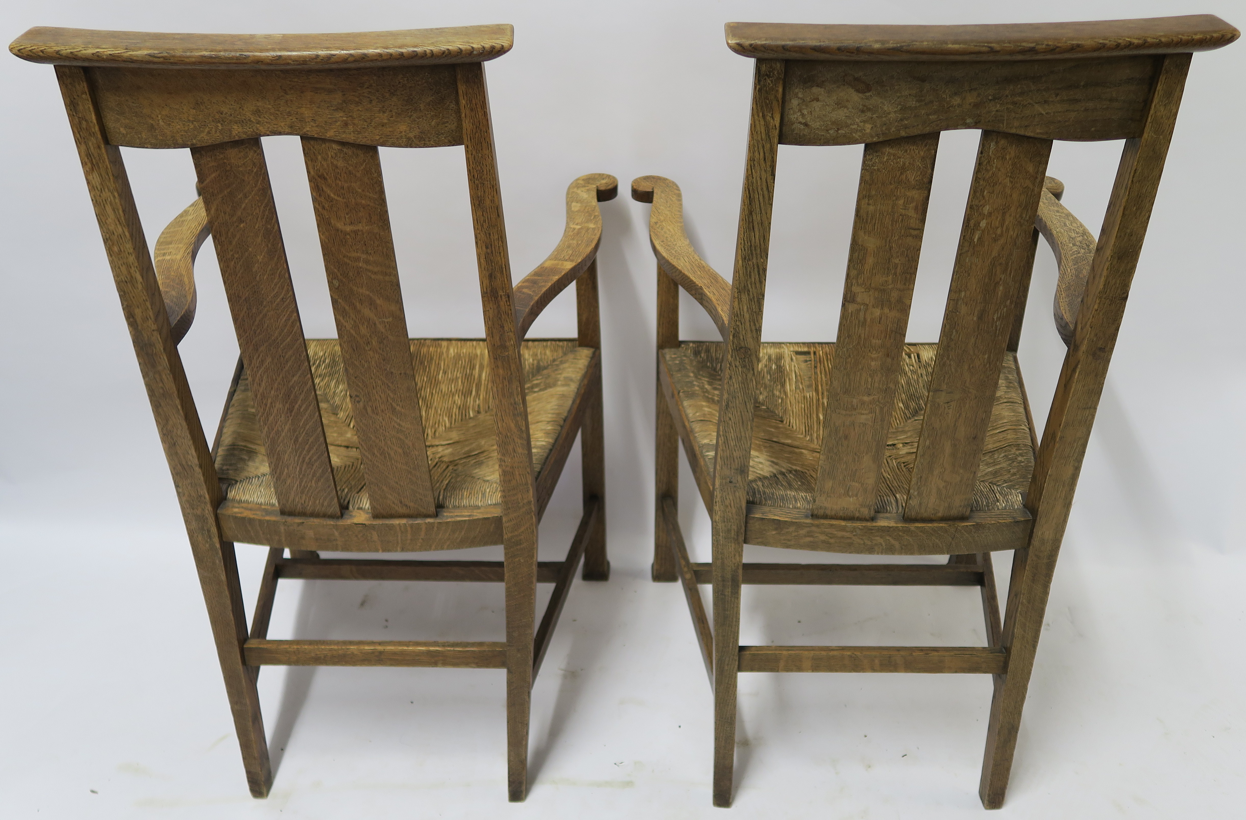 A SET OF SIX ARTS AND CRAFTS DINING CHAIRS WITH RUSH SEATS 103cm and 100cm high and two other chairs - Image 8 of 22