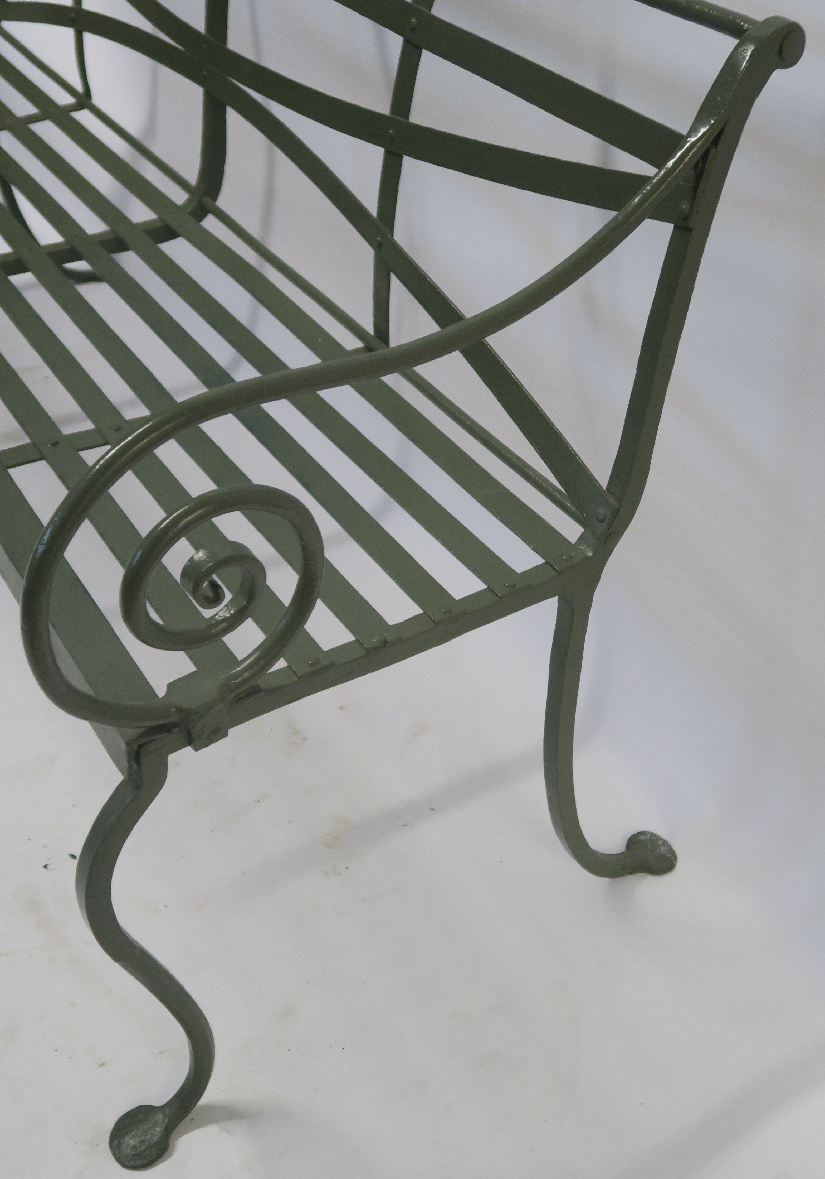 A PAINTED WROUGHT IRON GARDEN BENCH, 20th century, 84cm high,153cm wide and 56cm deep Condition - Image 2 of 3