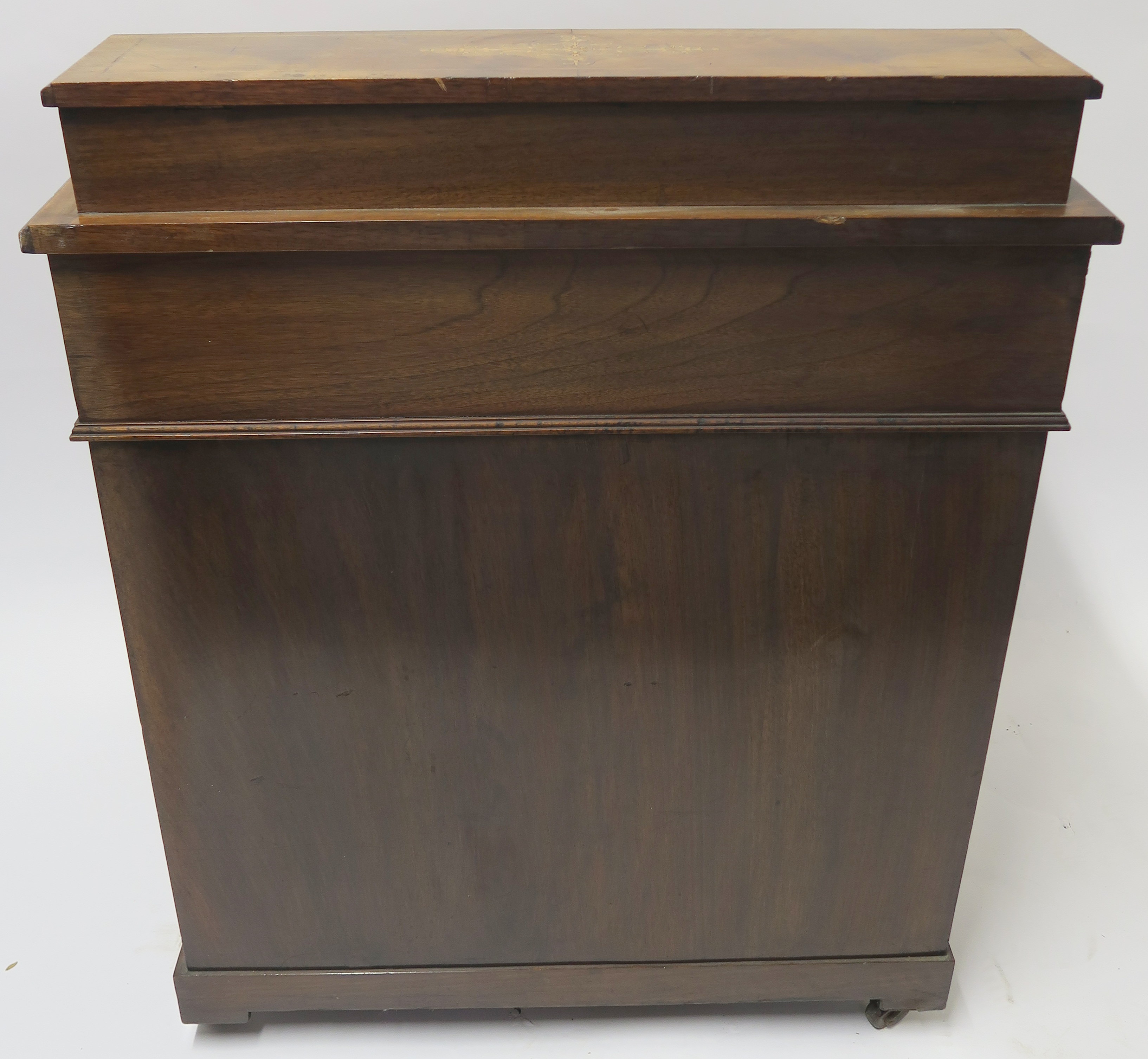 A VICTORIAN INLAID WALNUT DAVENPORT of standard design with four drawers 95cm high, 75cm wide and - Image 7 of 9