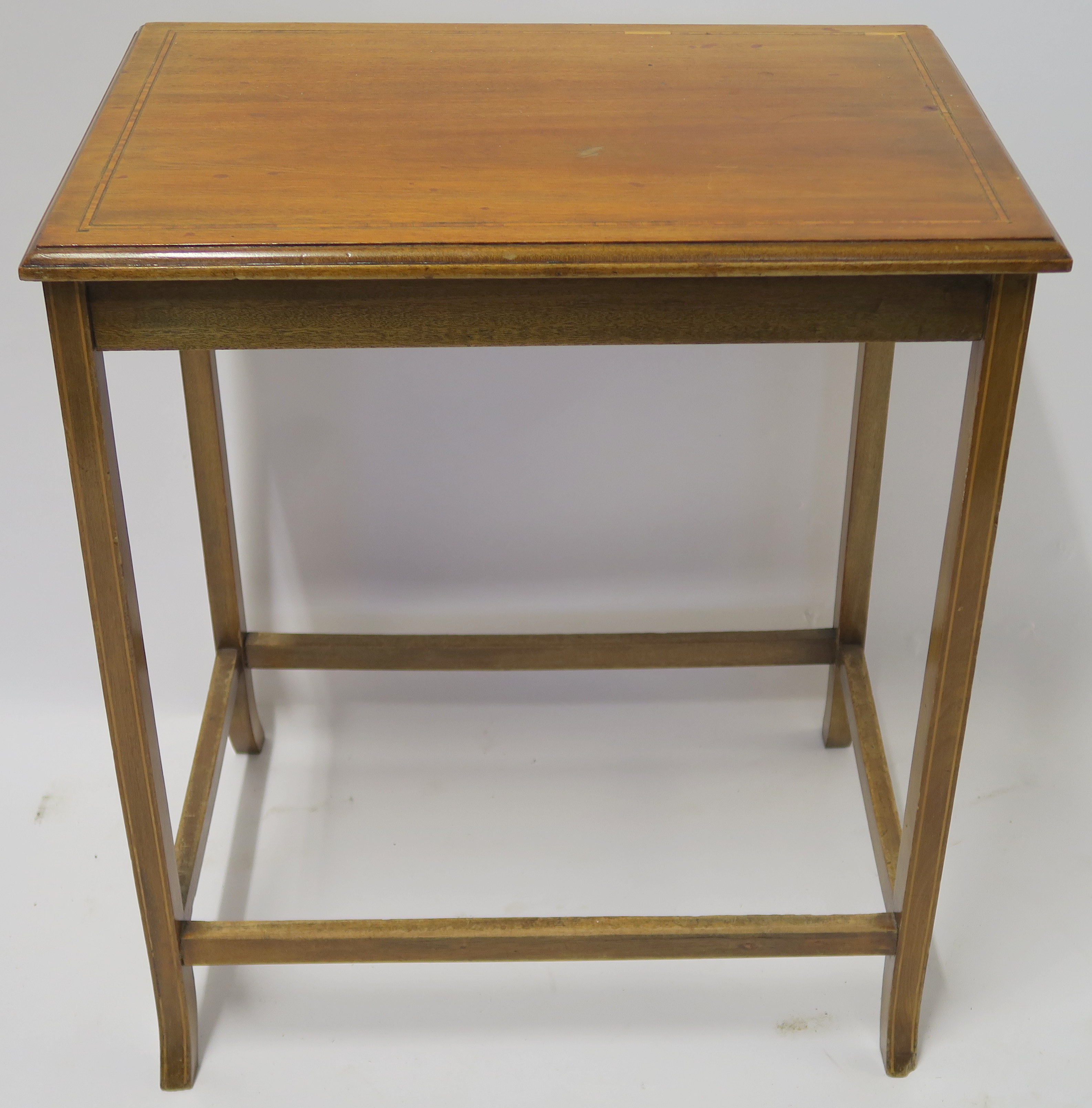 AN INLAID MAHOGANY SIDE TABLE, 68cm high, 59cm wide and 41cm deep, a mahogany pembroke table with