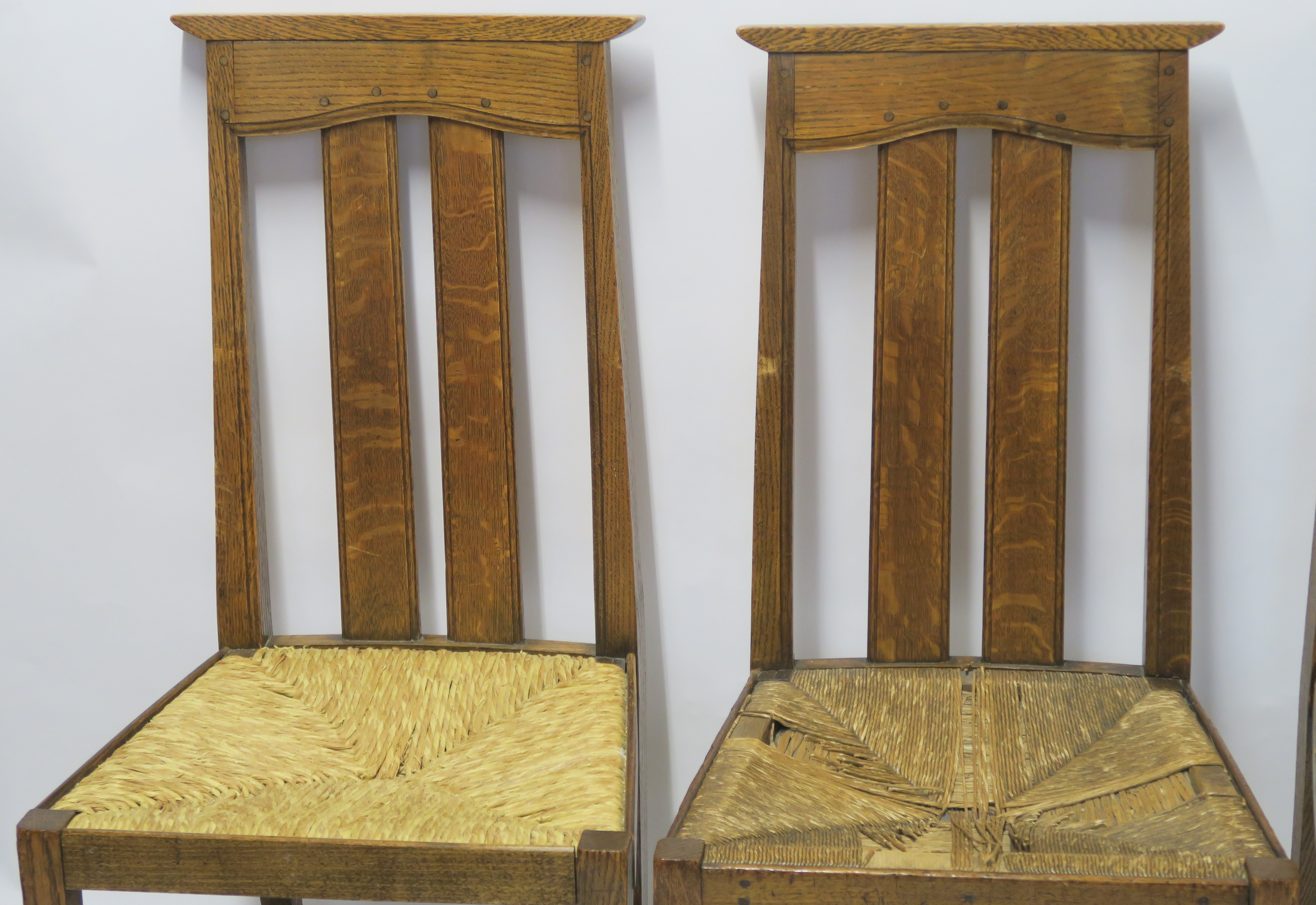 A SET OF SIX ARTS AND CRAFTS DINING CHAIRS WITH RUSH SEATS 103cm and 100cm high and two other chairs - Image 11 of 22