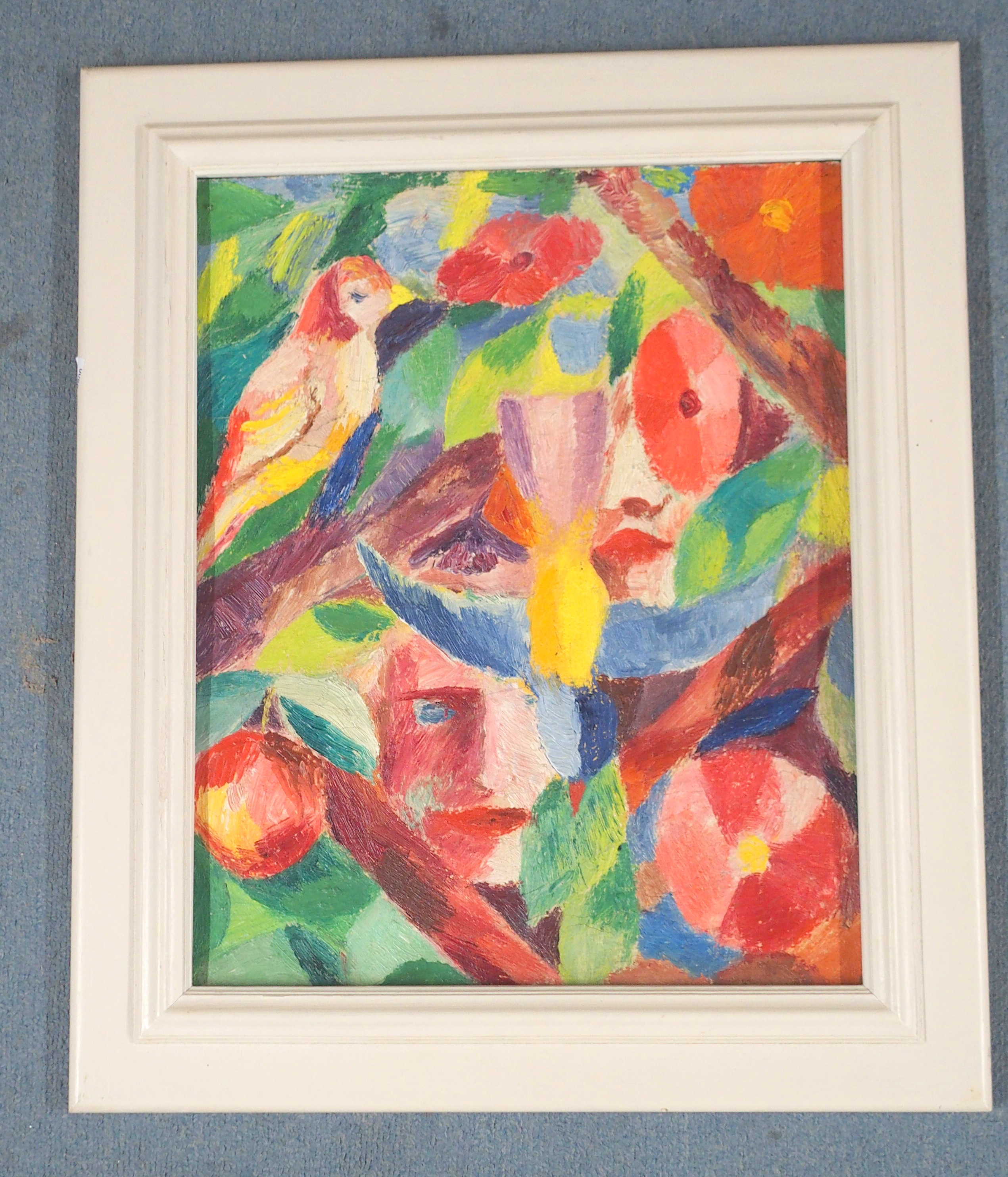 •DONALD BAIN (SCOTTISH 1904-1979) UNTITLED (SELF PORTRAIT WITH BIRDS) Oil on board, signed, - Image 2 of 6
