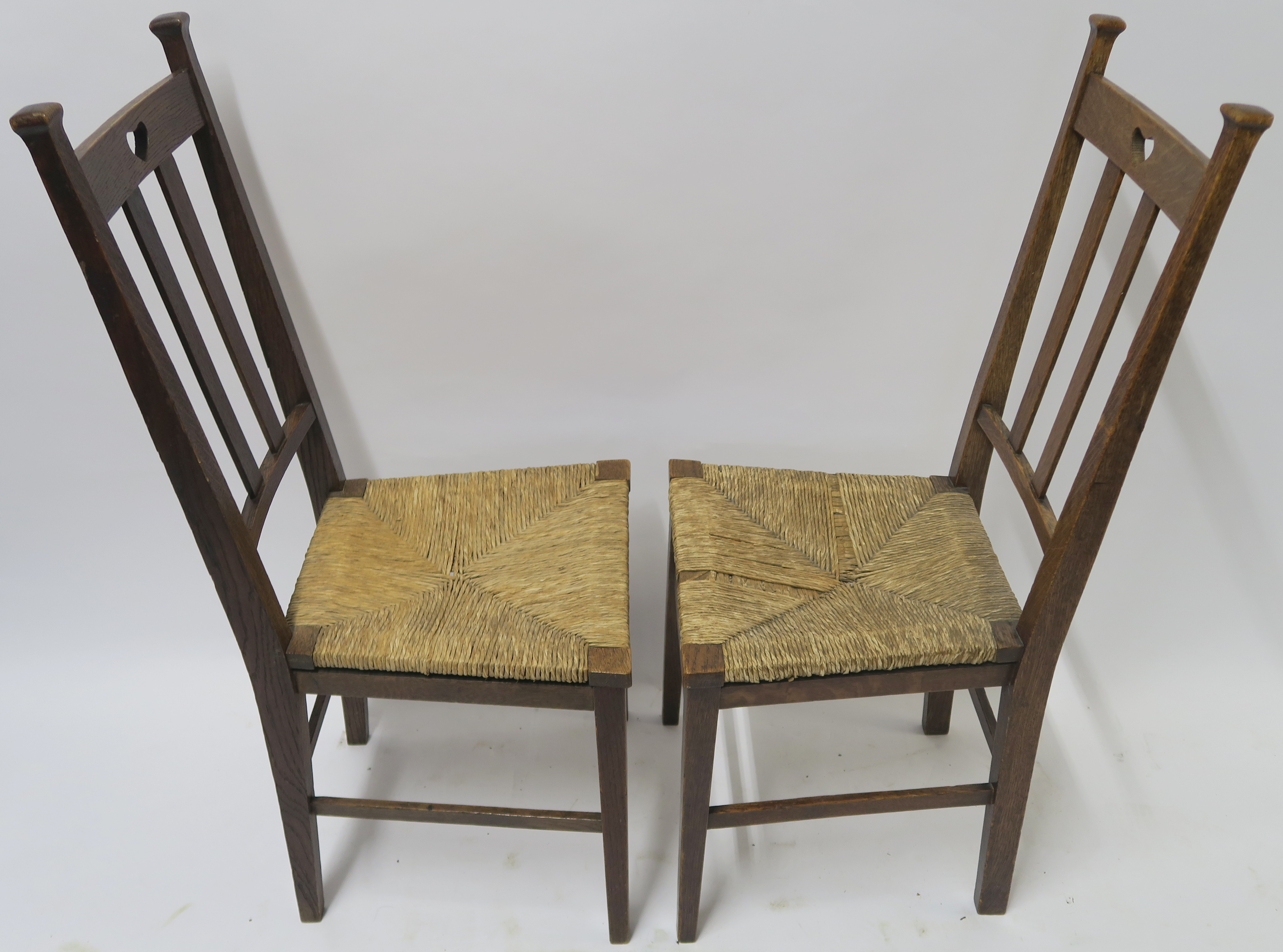 A SET OF SIX ARTS AND CRAFTS DINING CHAIRS WITH RUSH SEATS 103cm and 100cm high and two other chairs - Image 5 of 22