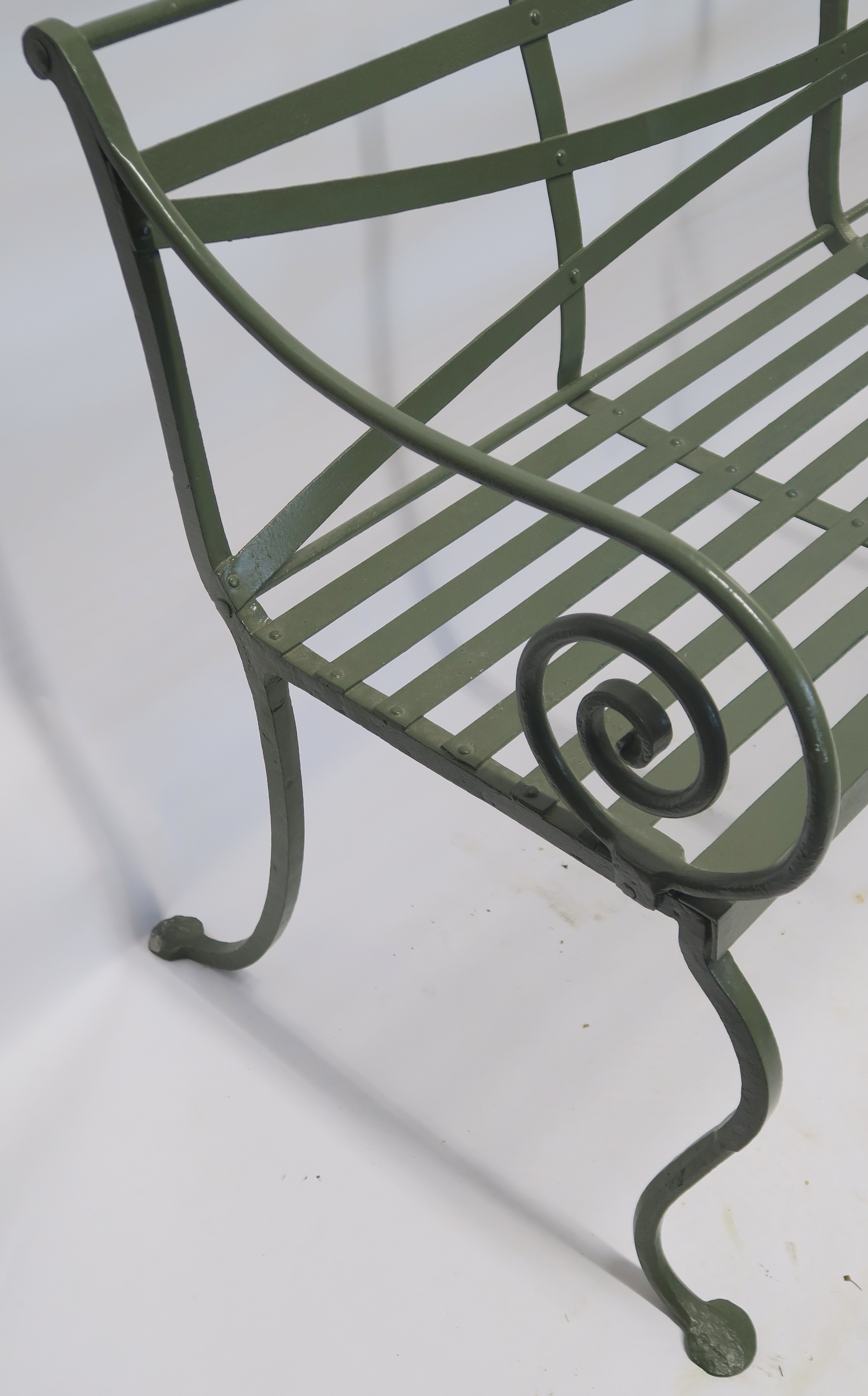 A PAINTED WROUGHT IRON GARDEN BENCH, 20th century, 84cm high,153cm wide and 56cm deep Condition - Image 3 of 3