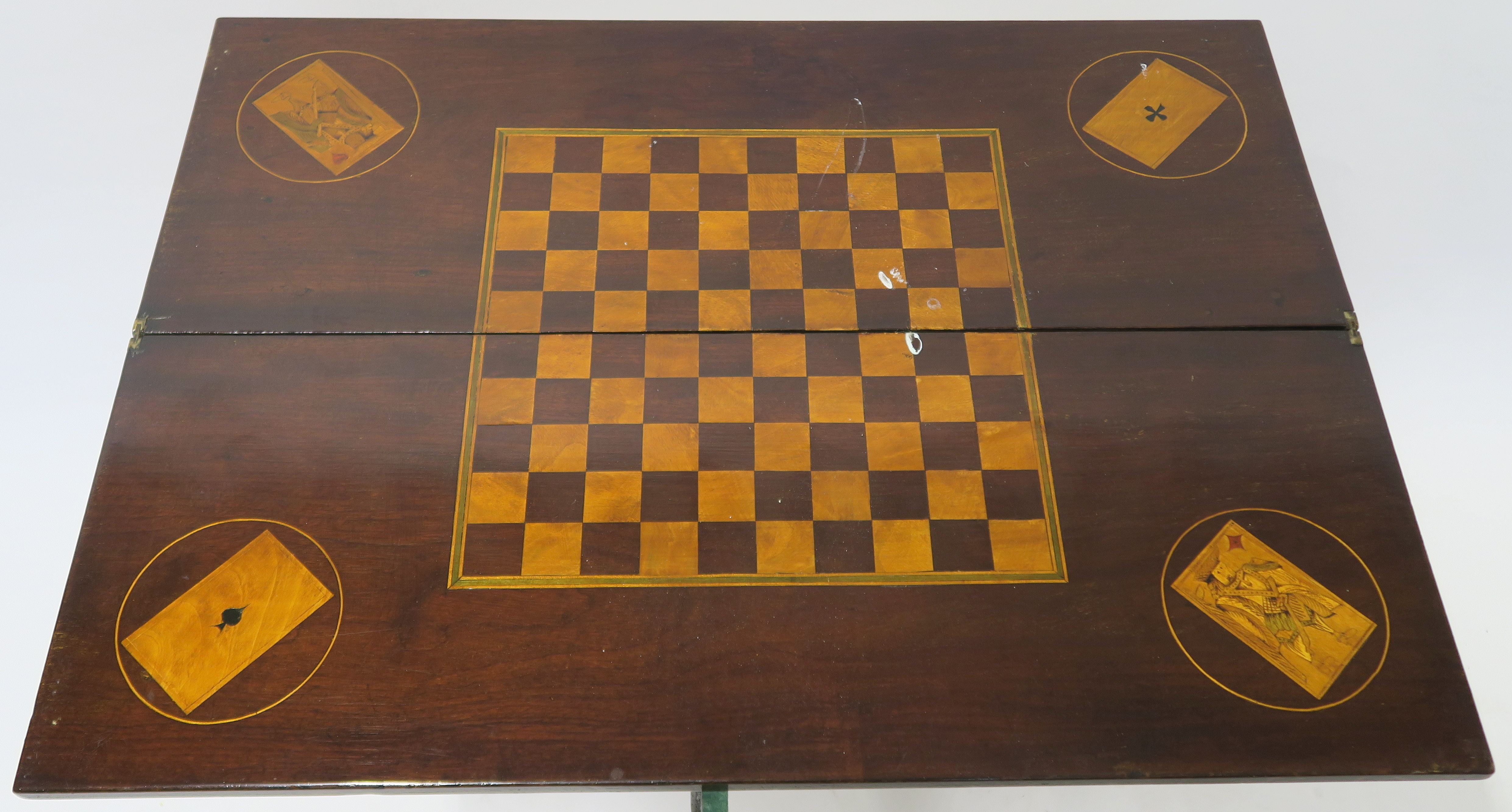 A DUTCH MARQUETRY WALNUT GAMES TABLE decorated with a basket of flowers, birds and scrolling - Image 8 of 11