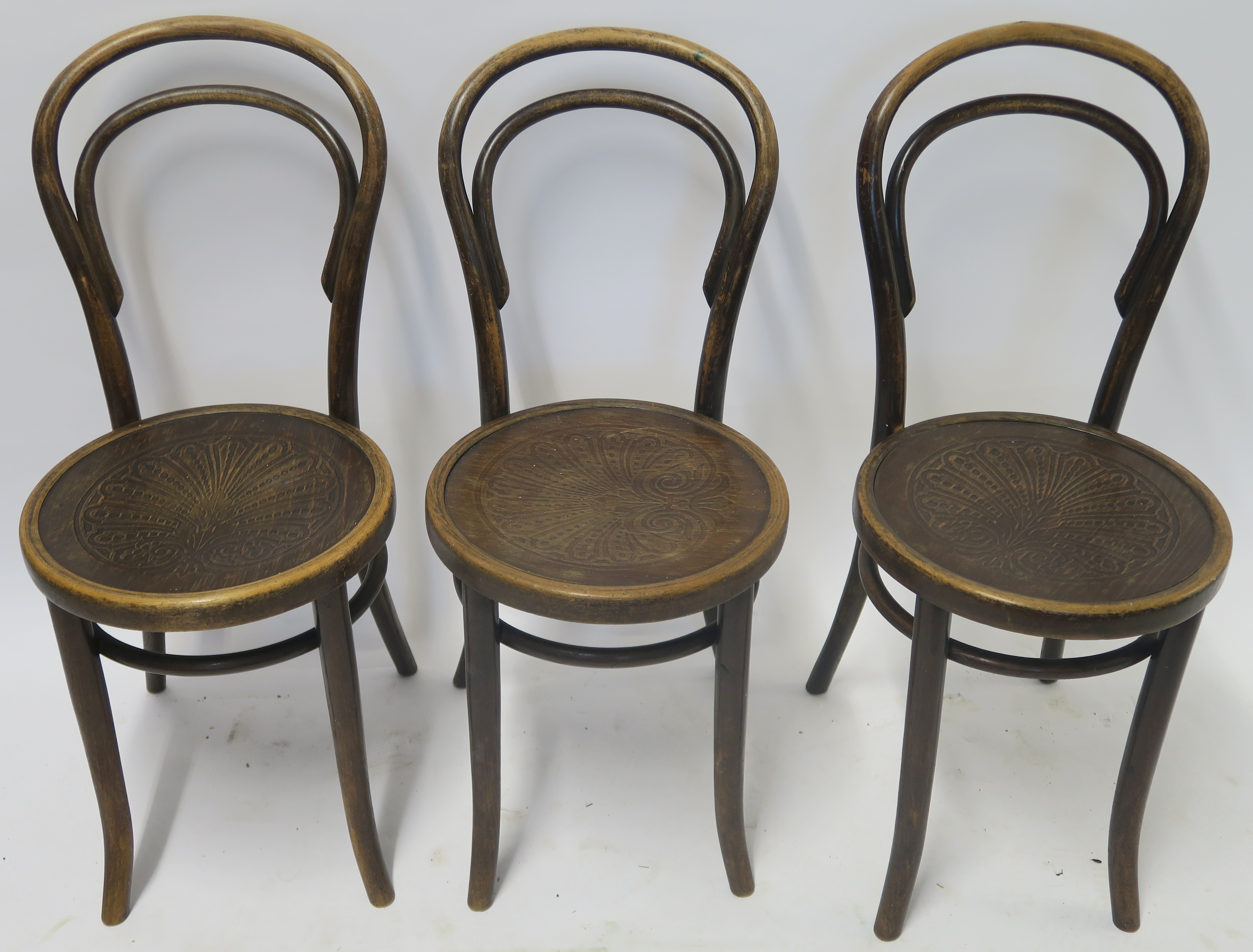 AN INDIAN MODERN PAINTED SIDE TABLE 41cm high, 61cm wide and 61cm deep and three bentwood chairs (4) - Image 3 of 3