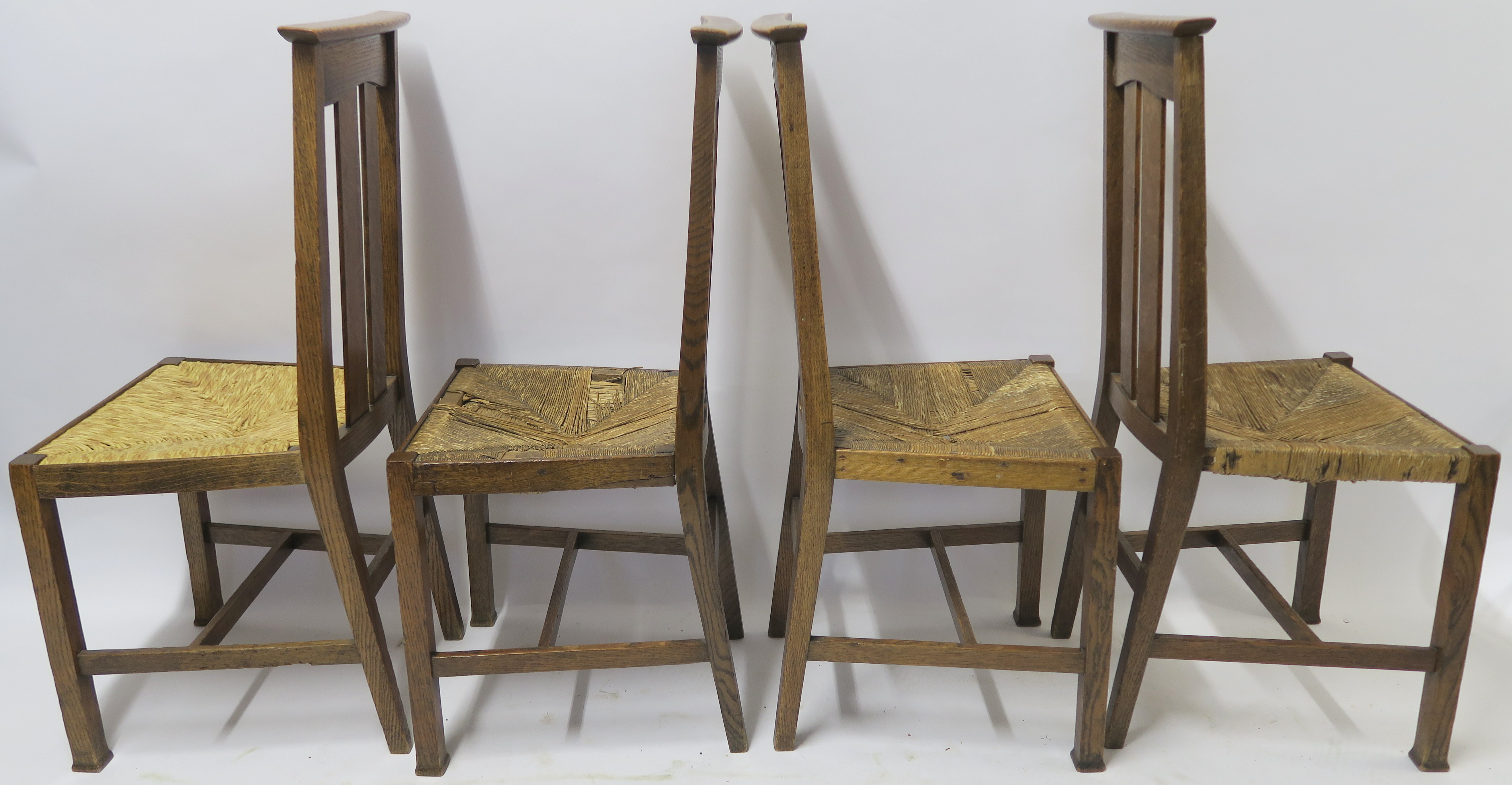 A SET OF SIX ARTS AND CRAFTS DINING CHAIRS WITH RUSH SEATS 103cm and 100cm high and two other chairs - Image 13 of 22