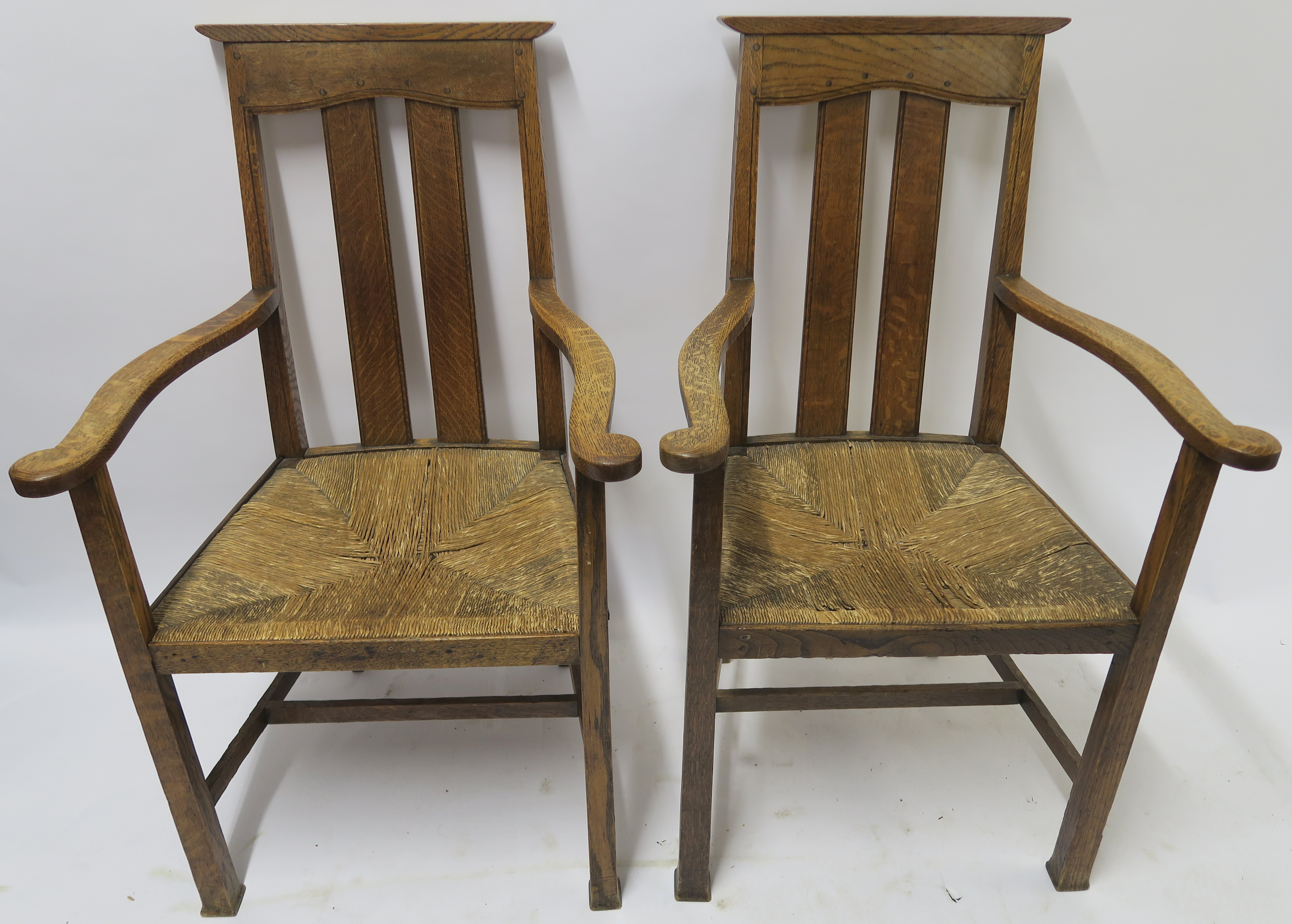 A SET OF SIX ARTS AND CRAFTS DINING CHAIRS WITH RUSH SEATS 103cm and 100cm high and two other chairs - Image 2 of 22