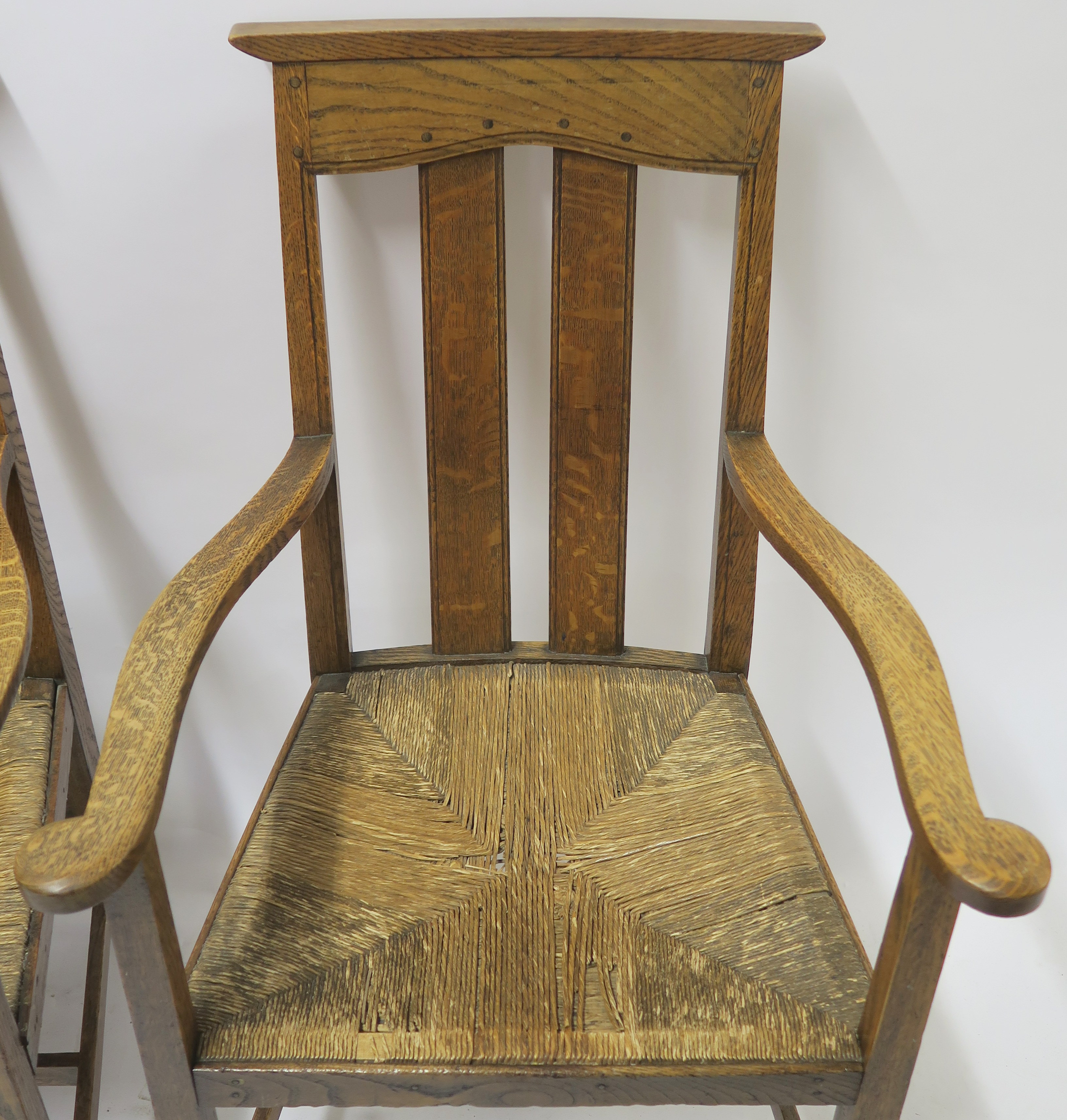 A SET OF SIX ARTS AND CRAFTS DINING CHAIRS WITH RUSH SEATS 103cm and 100cm high and two other chairs - Image 19 of 22