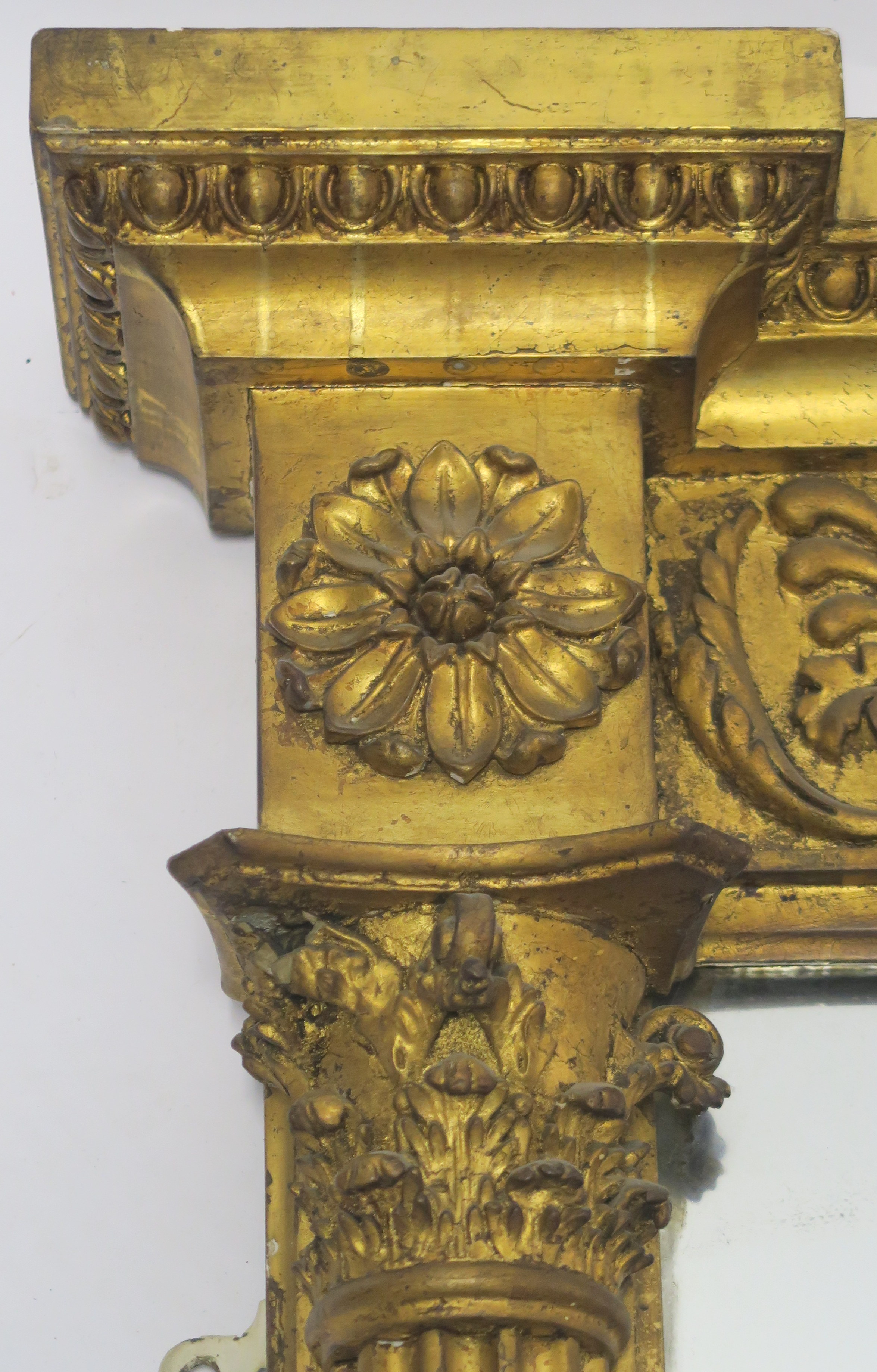 A REGENCY GILTWOOD OVERMANTLE MIRROR the cornice set with egg and dart moulding, above acanthus leaf - Image 3 of 9