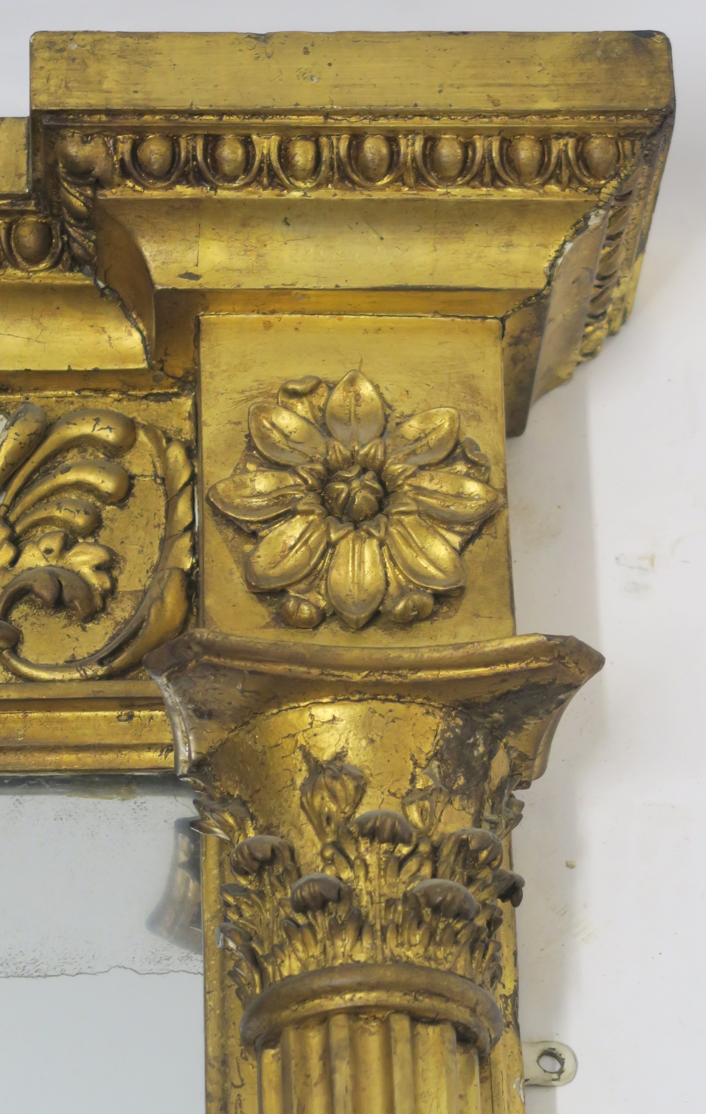 A REGENCY GILTWOOD OVERMANTLE MIRROR the cornice set with egg and dart moulding, above acanthus leaf - Image 2 of 9