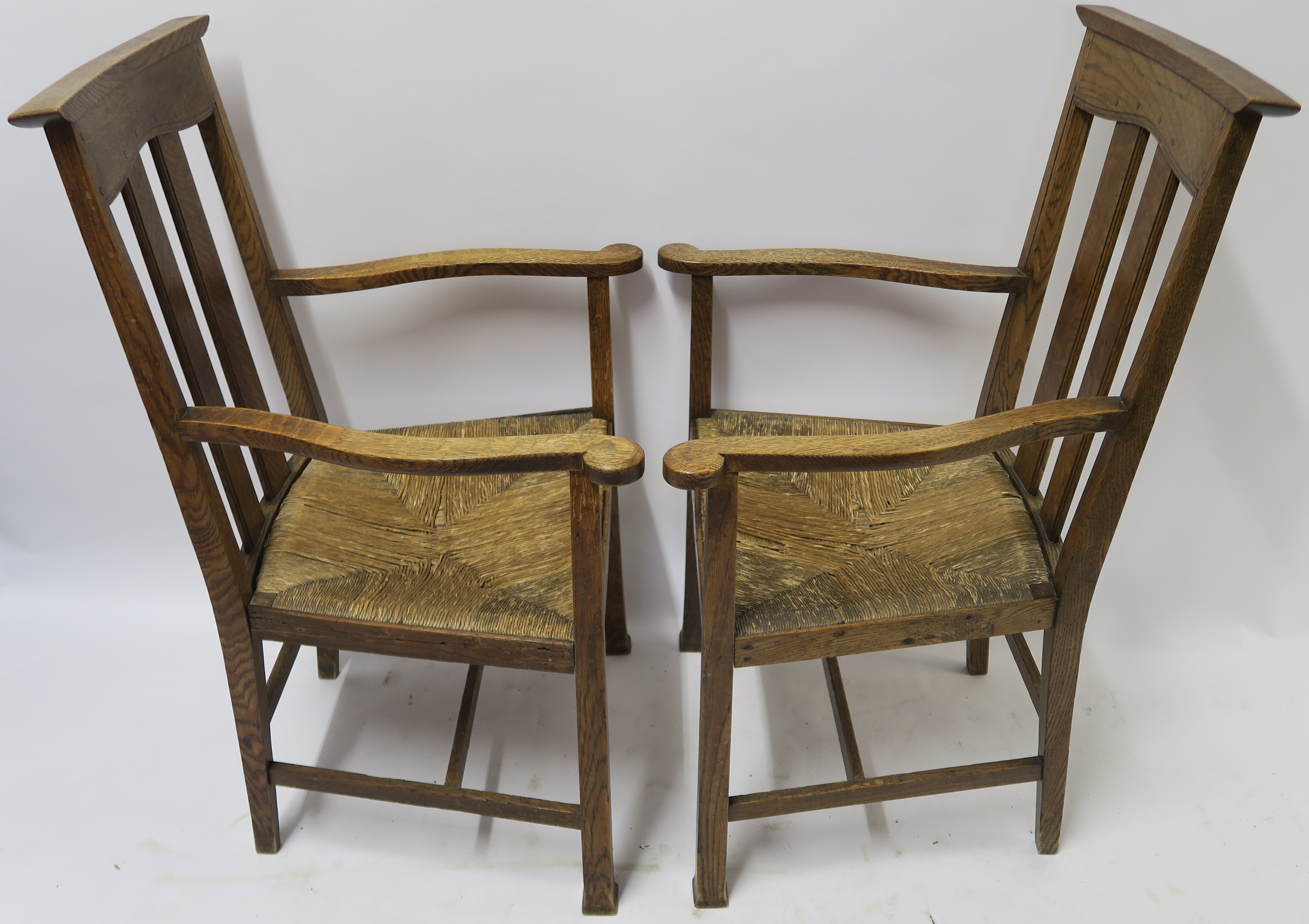 A SET OF SIX ARTS AND CRAFTS DINING CHAIRS WITH RUSH SEATS 103cm and 100cm high and two other chairs - Image 6 of 22