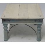 AN INDIAN MODERN PAINTED SIDE TABLE 41cm high, 61cm wide and 61cm deep and three bentwood chairs (4)