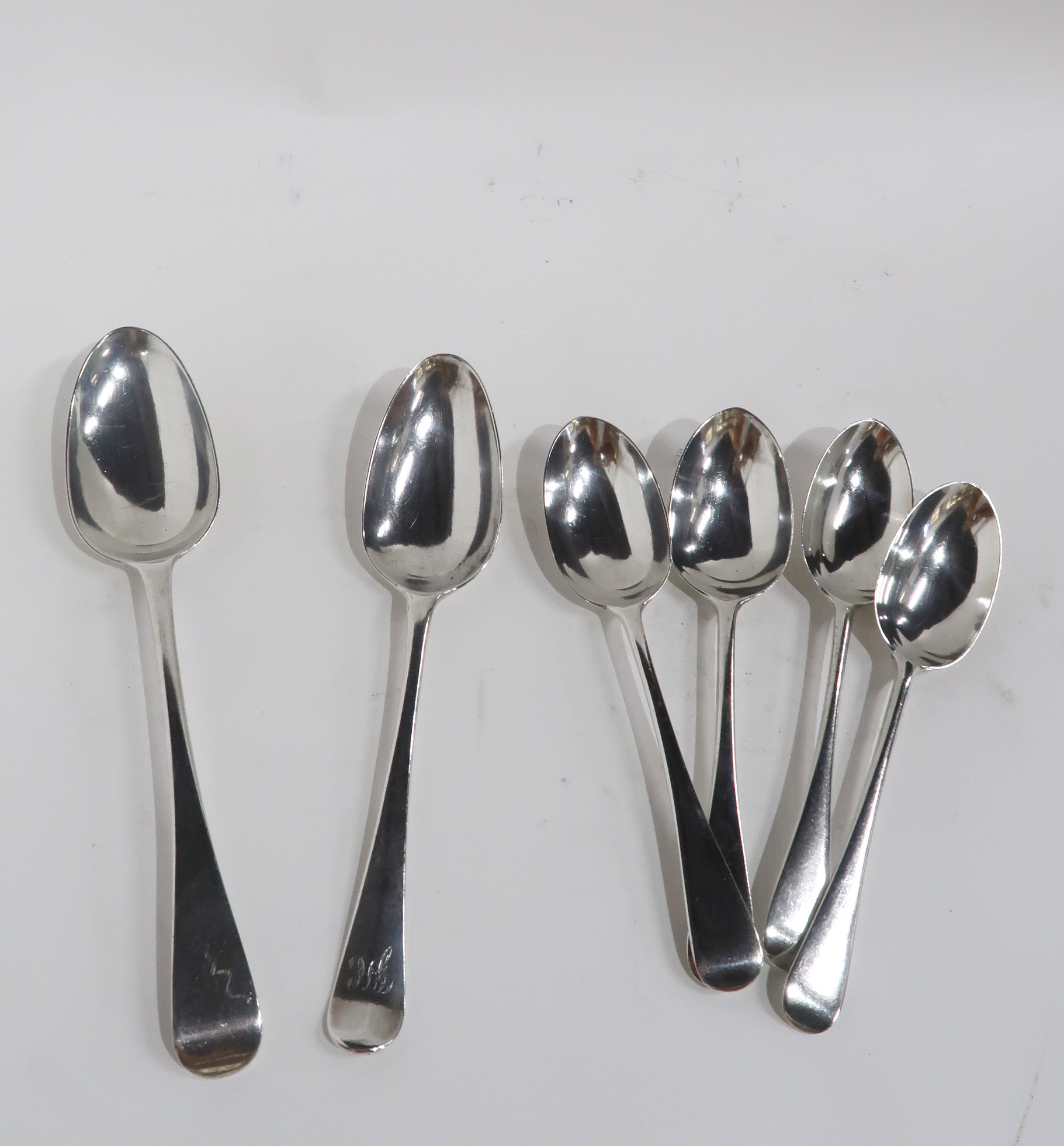 A SILVER TABLE SPOON BY MARY CHAWNER London 1835, with another table spoon and four silver dessert - Image 2 of 8