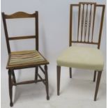 EDWARDIAN CHAIR AND AN OAK CHAIR (2) Condition Report: Available upon request
