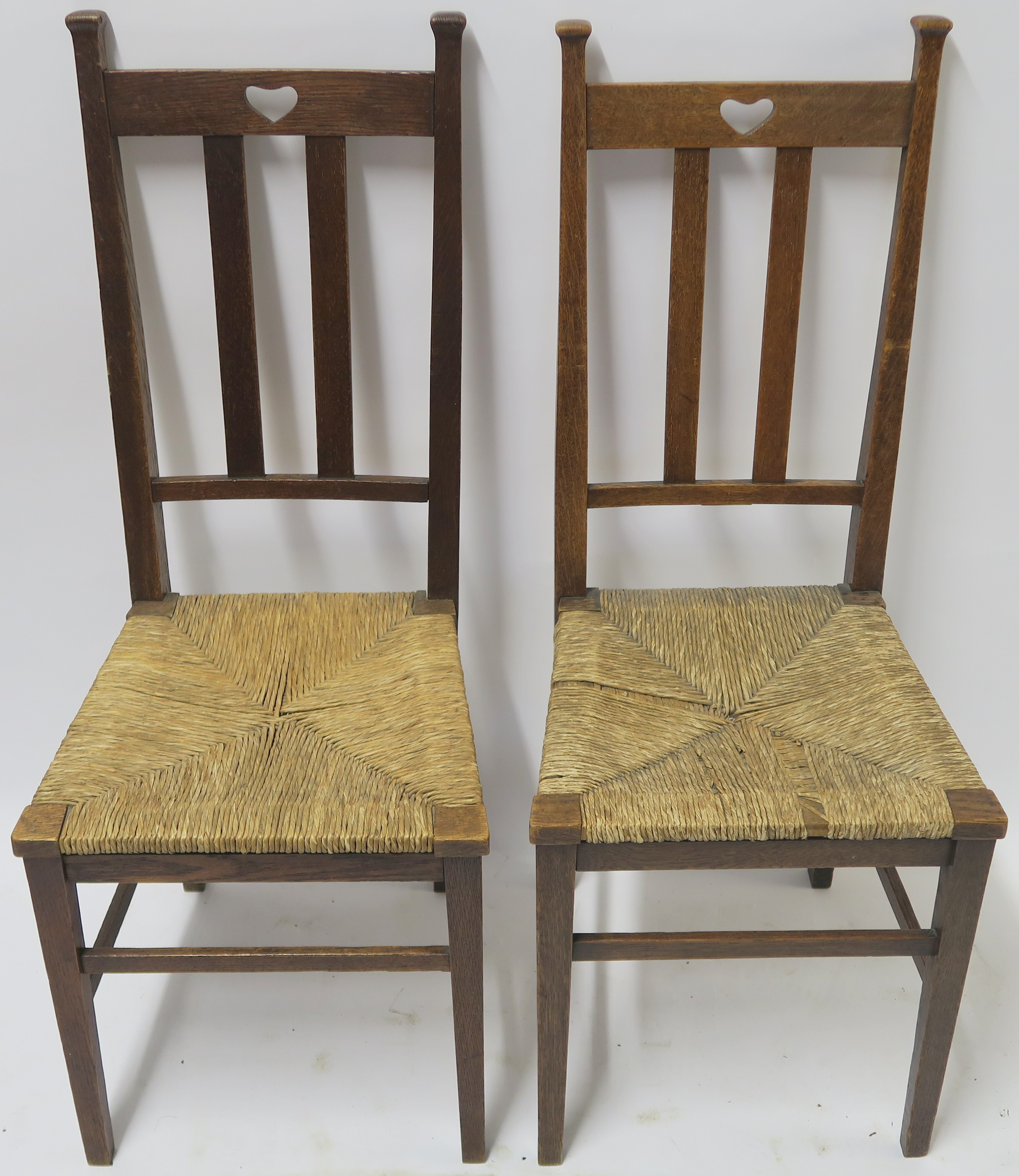 A SET OF SIX ARTS AND CRAFTS DINING CHAIRS WITH RUSH SEATS 103cm and 100cm high and two other chairs - Image 3 of 22