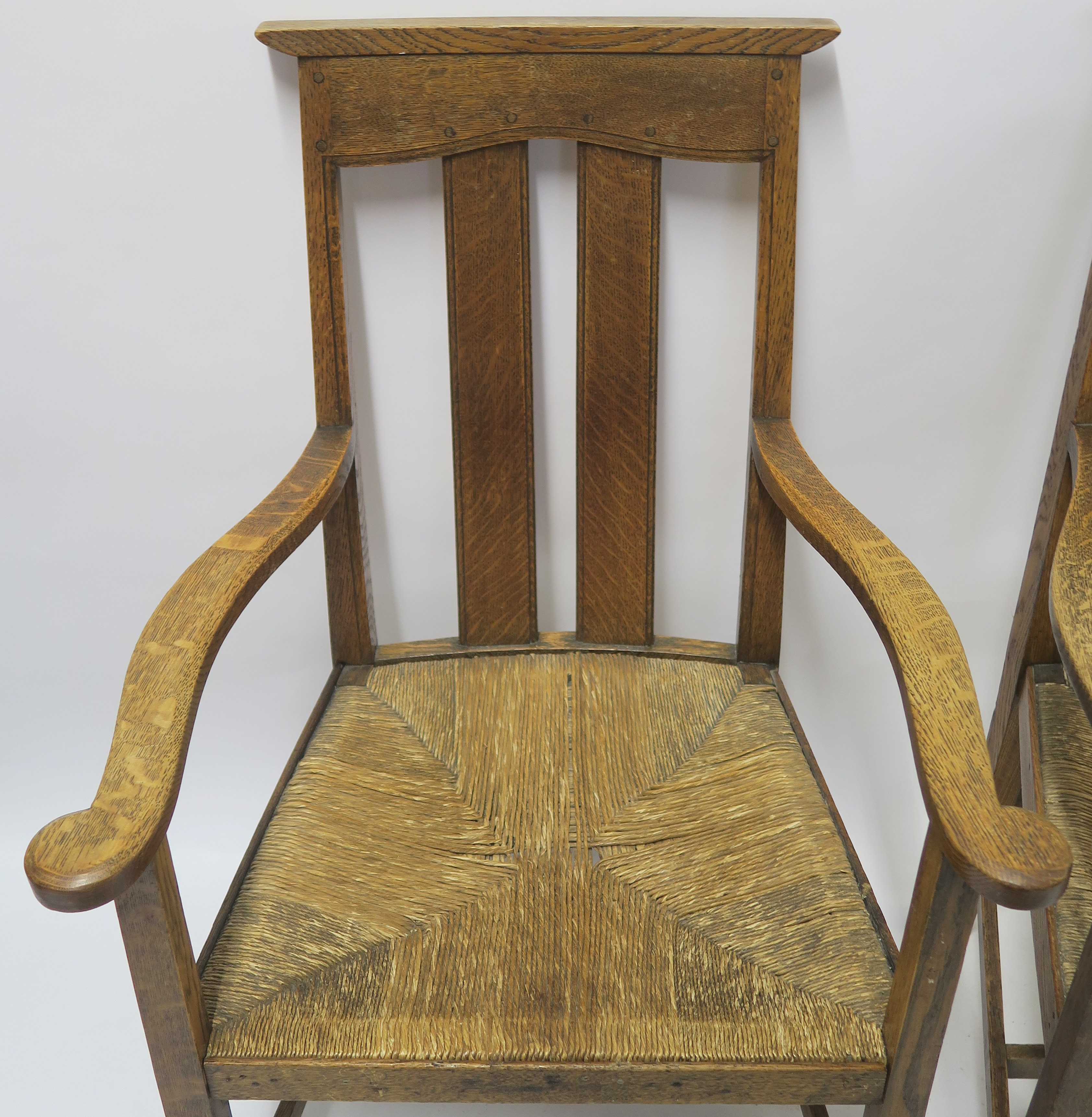 A SET OF SIX ARTS AND CRAFTS DINING CHAIRS WITH RUSH SEATS 103cm and 100cm high and two other chairs - Image 18 of 22