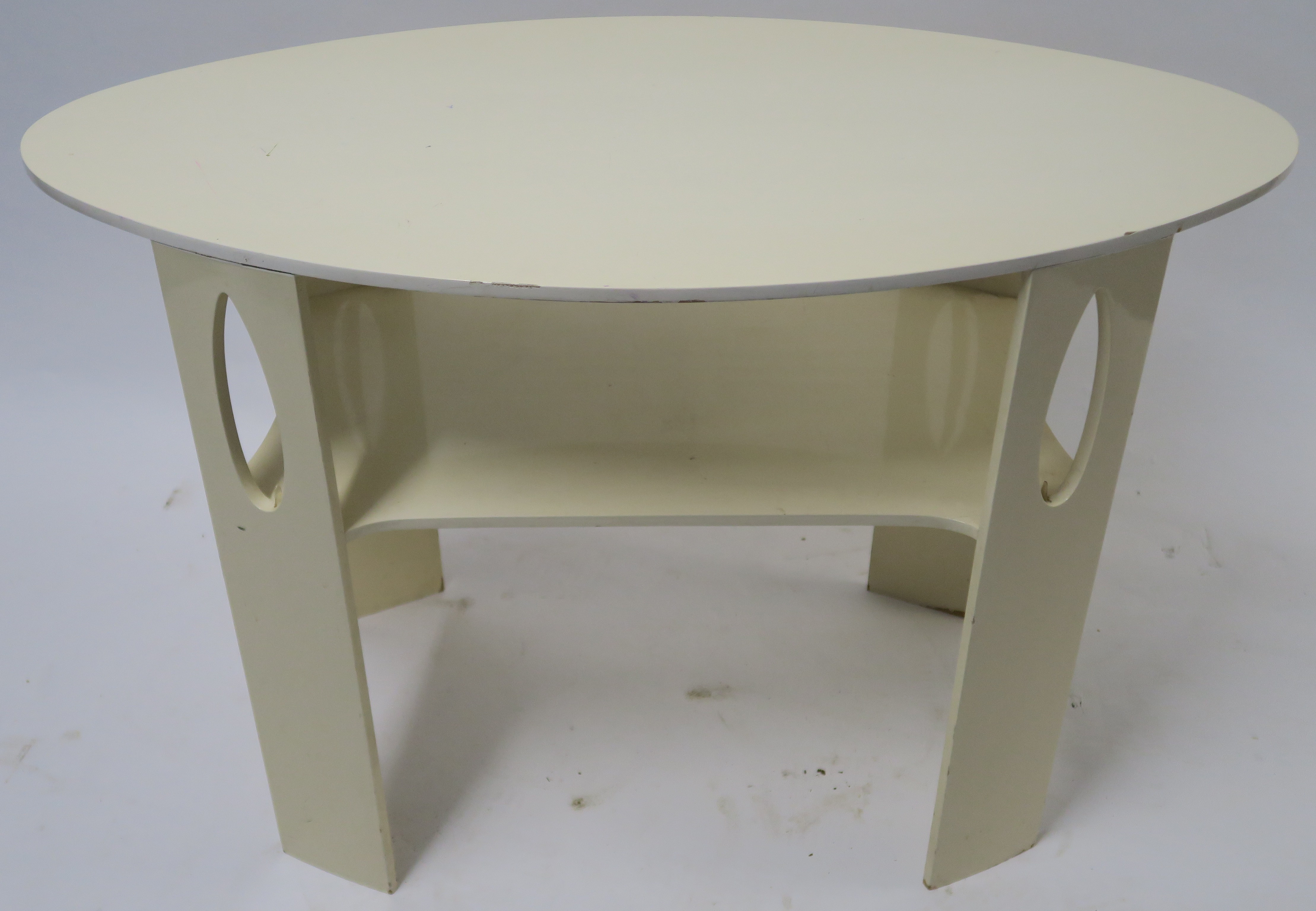 AN OVAL WHITE LACQUERED OCCASSIONAL TABLE after Charles Rennie Mackintosh, 61cm high, 93cm wide - Image 6 of 6