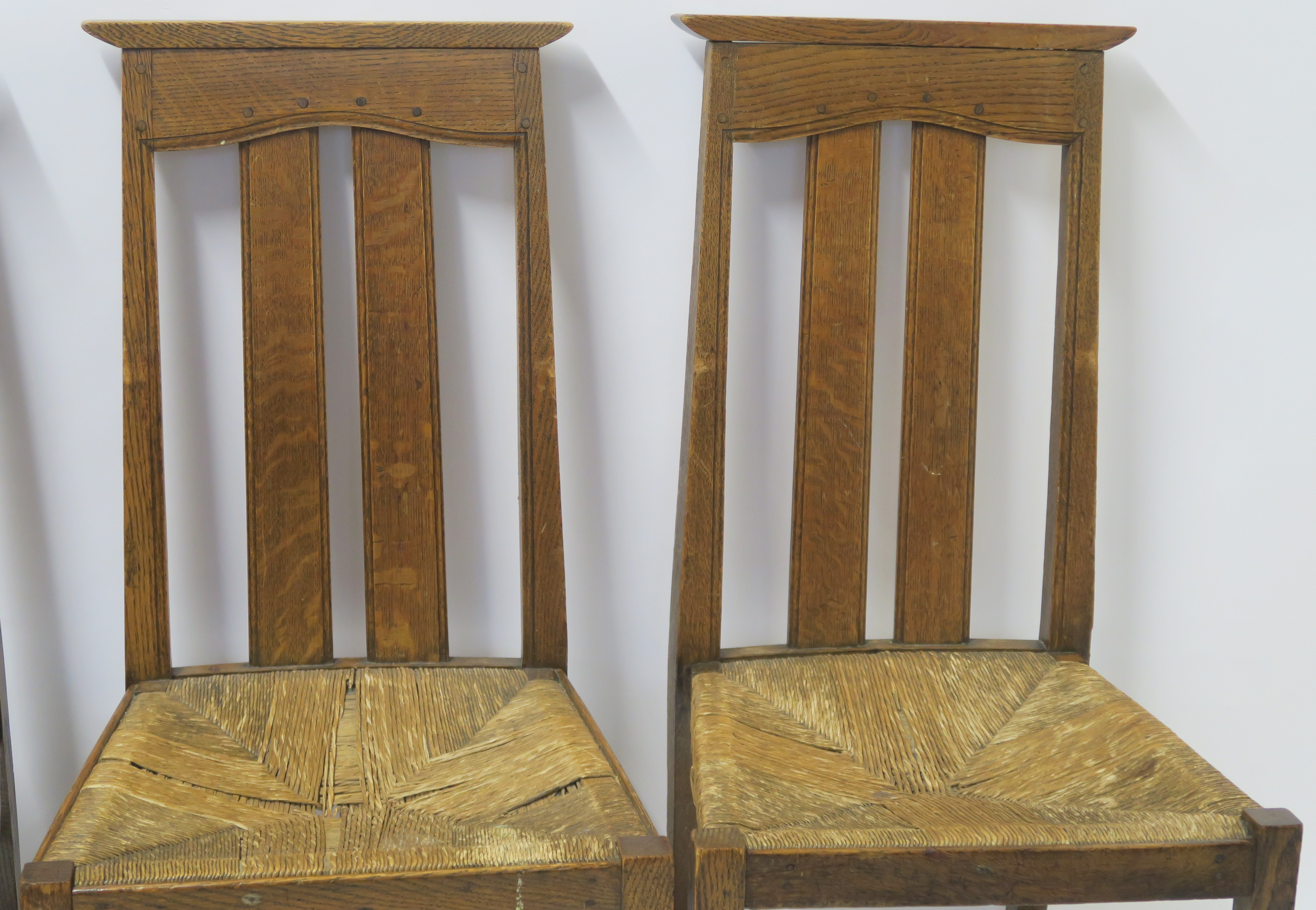 A SET OF SIX ARTS AND CRAFTS DINING CHAIRS WITH RUSH SEATS 103cm and 100cm high and two other chairs - Image 12 of 22