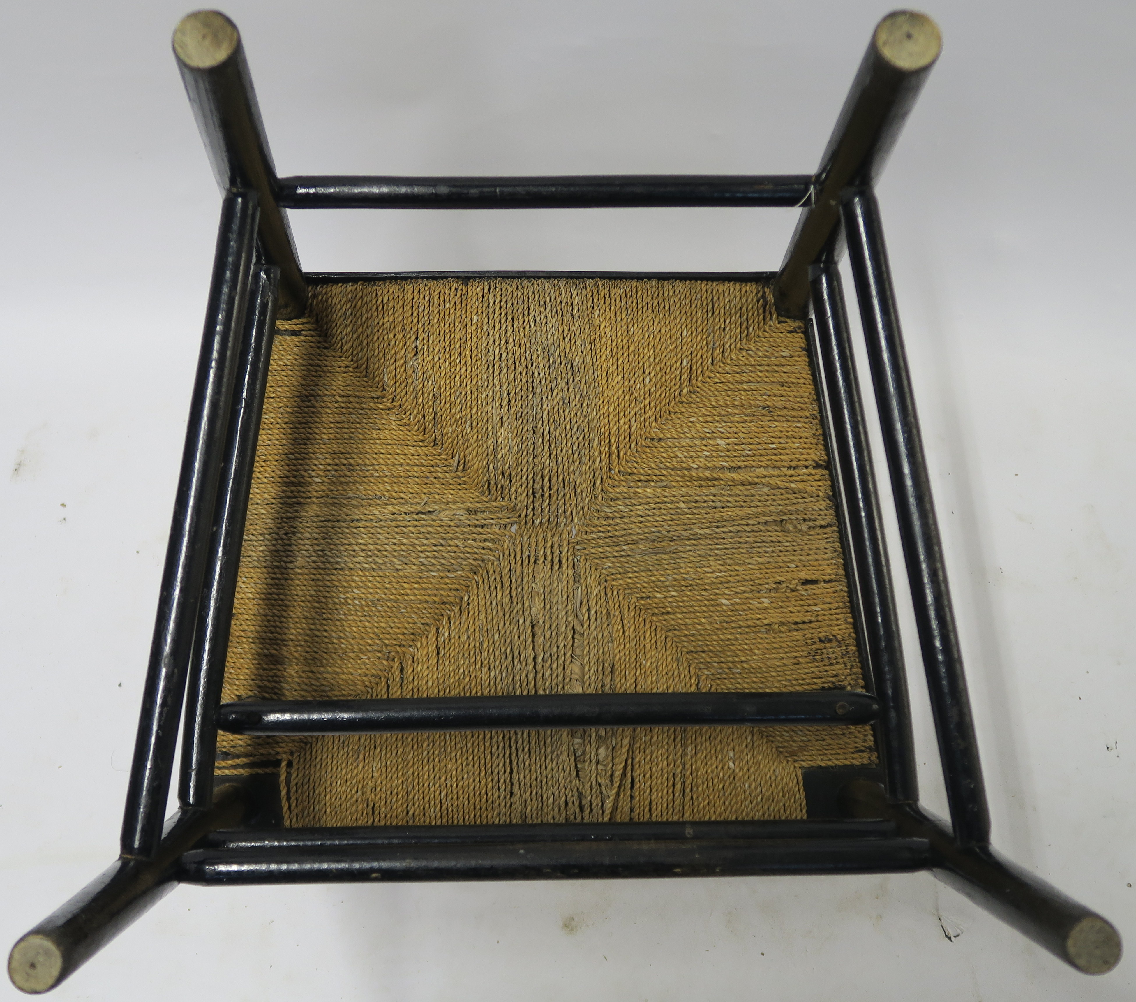 A WILLIAM MORRIS EBONISED SUSSEX CHAIR of standard form with rush seat 85cm high Condition Report: - Image 7 of 7