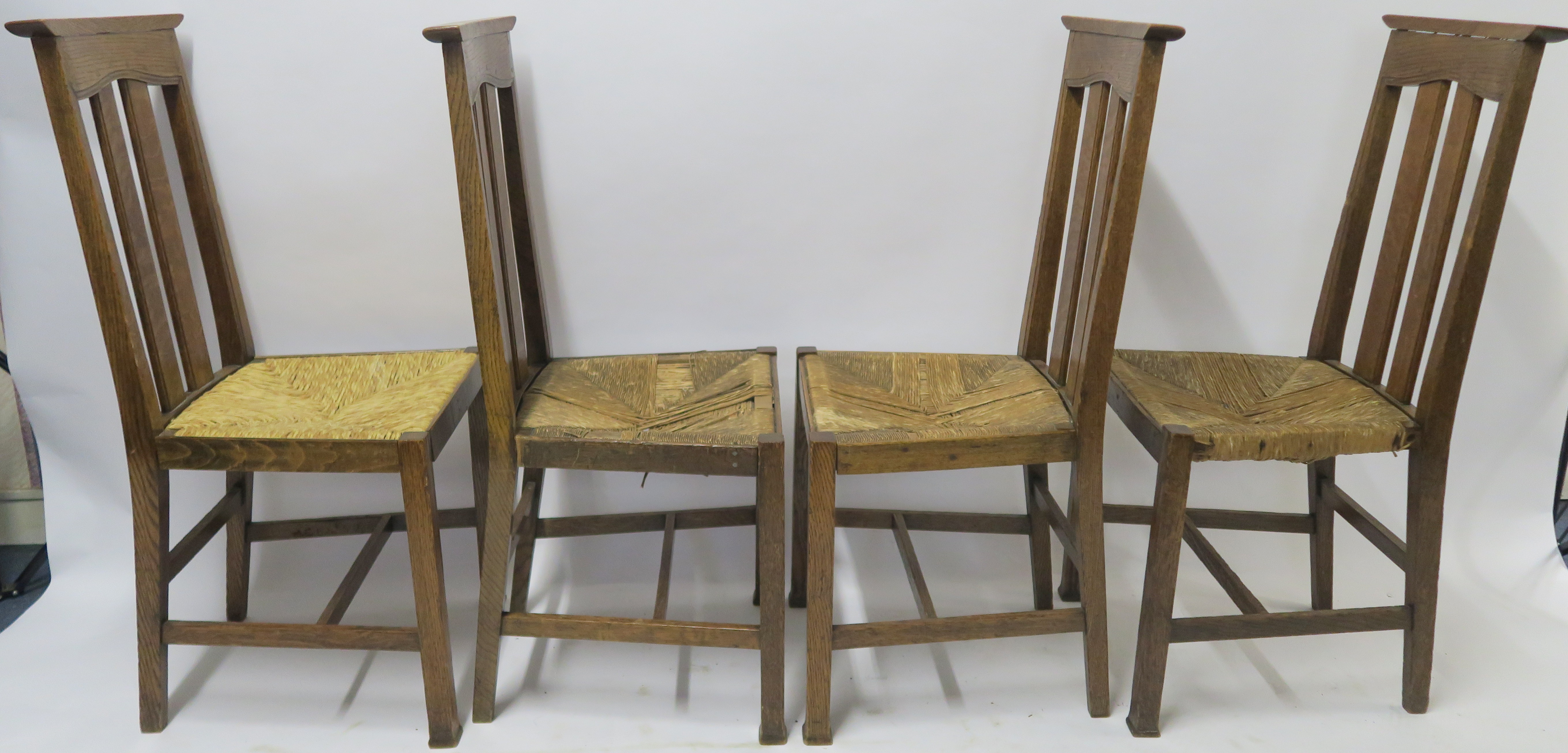 A SET OF SIX ARTS AND CRAFTS DINING CHAIRS WITH RUSH SEATS 103cm and 100cm high and two other chairs - Image 10 of 22