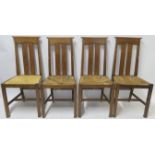 A SET OF SIX ARTS AND CRAFTS DINING CHAIRS WITH RUSH SEATS 103cm and 100cm high and two other chairs