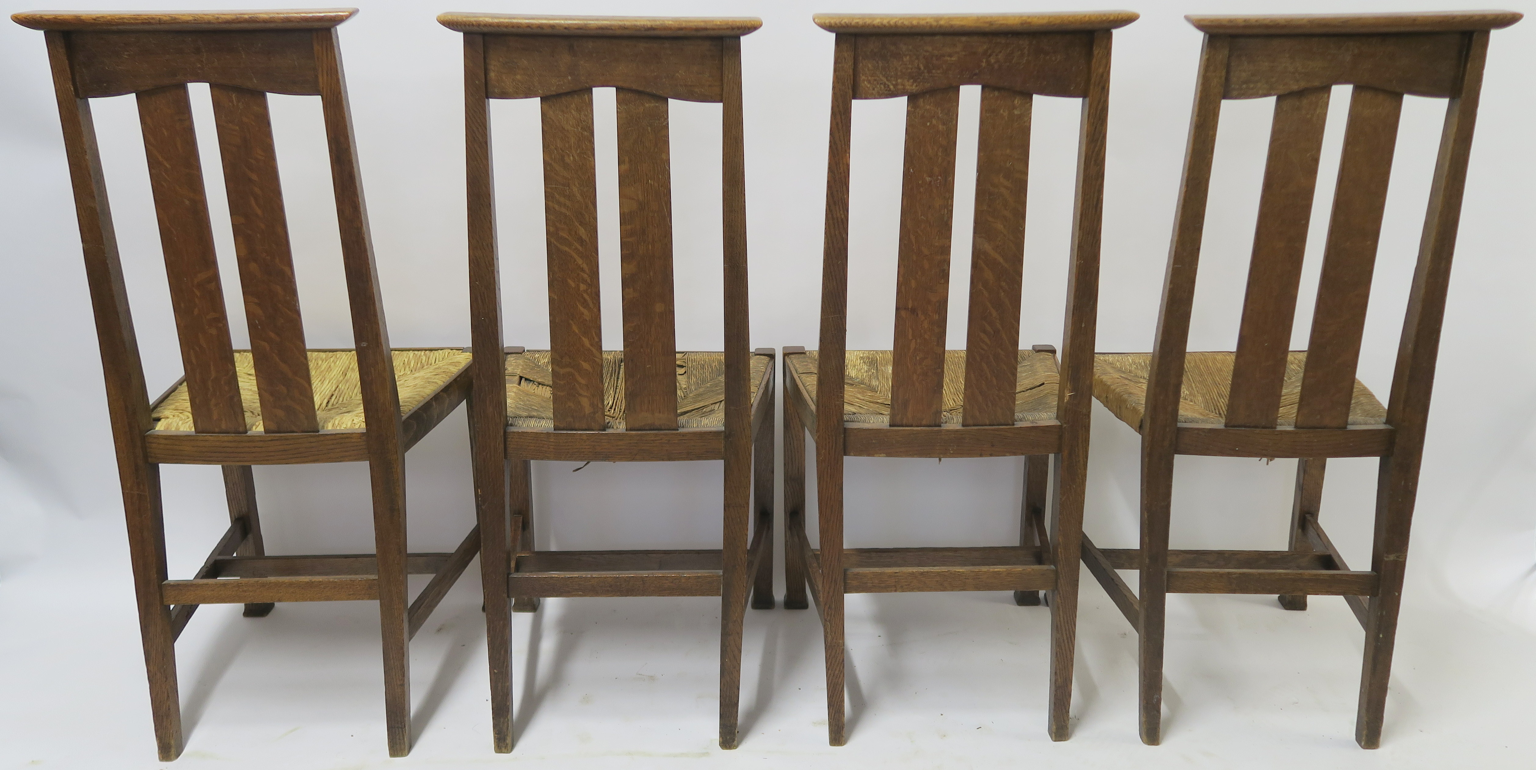 A SET OF SIX ARTS AND CRAFTS DINING CHAIRS WITH RUSH SEATS 103cm and 100cm high and two other chairs - Image 14 of 22