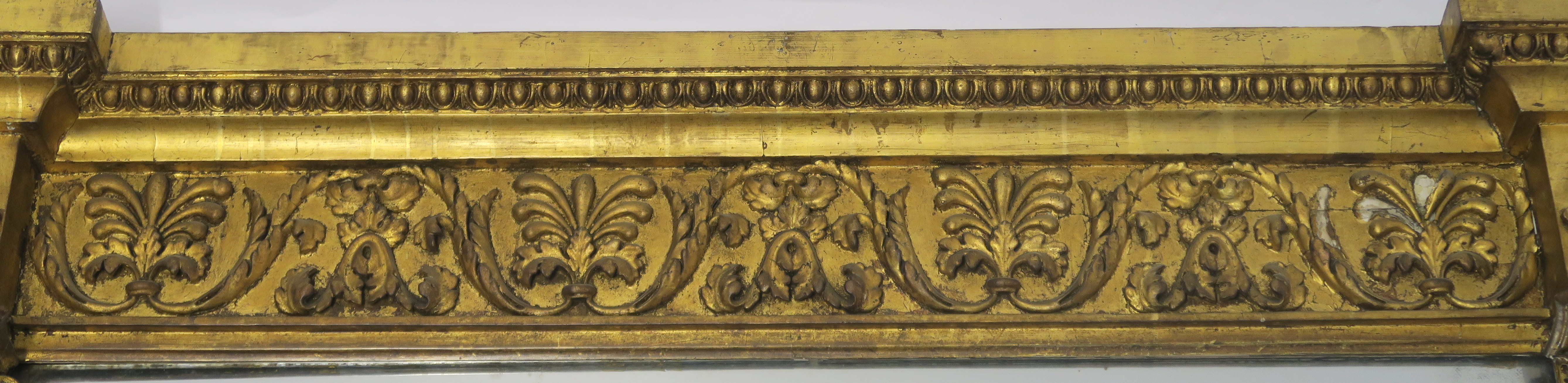 A REGENCY GILTWOOD OVERMANTLE MIRROR the cornice set with egg and dart moulding, above acanthus leaf - Image 4 of 9