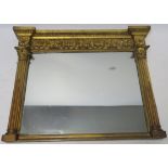 A REGENCY GILTWOOD OVERMANTLE MIRROR the cornice set with egg and dart moulding, above acanthus leaf