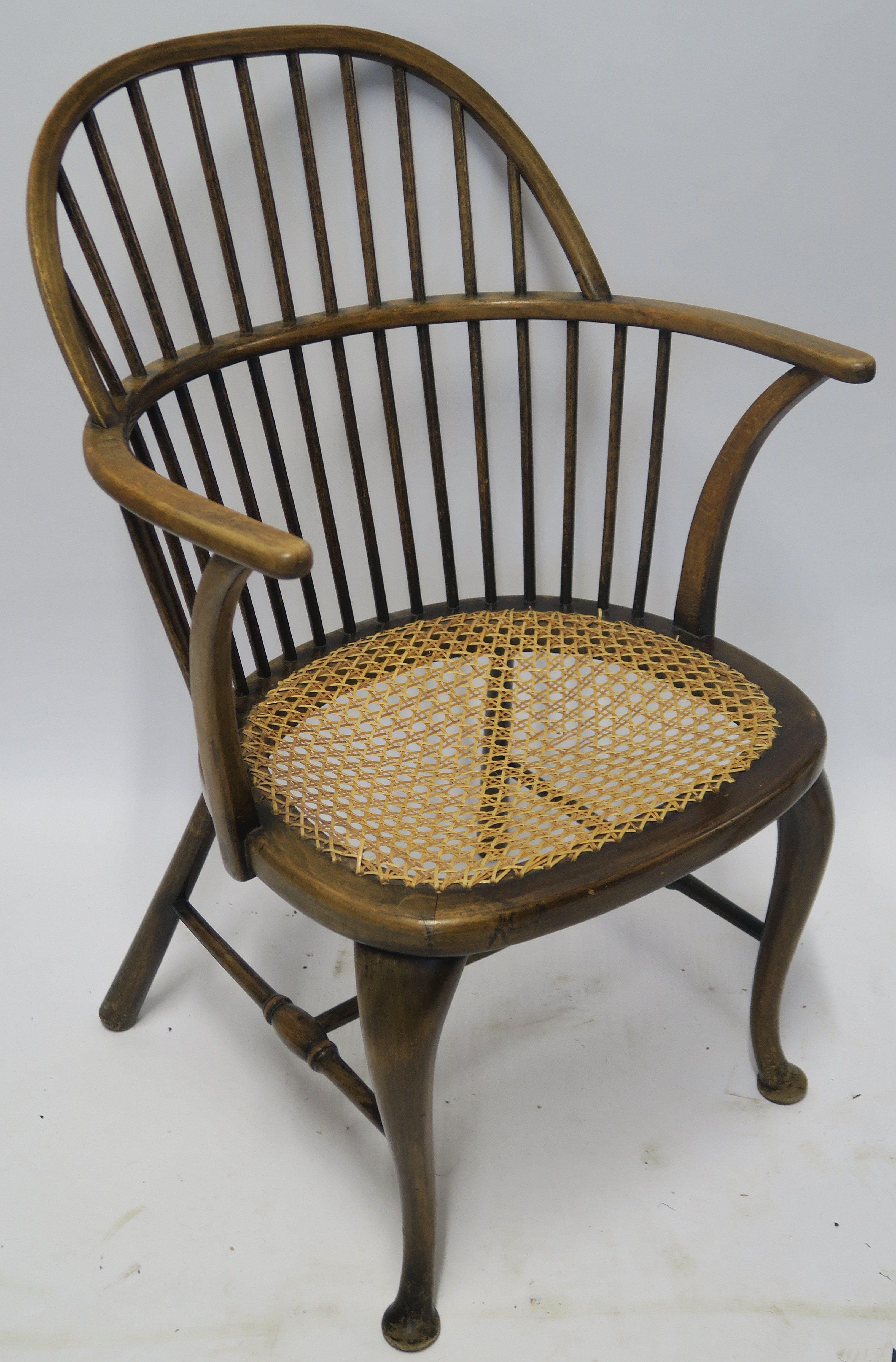 TWO FRUITWOOD WINDSOR ARMCHAIRS with cane seats 94cm and 81cm high (2) Condition Report: Available - Image 2 of 3