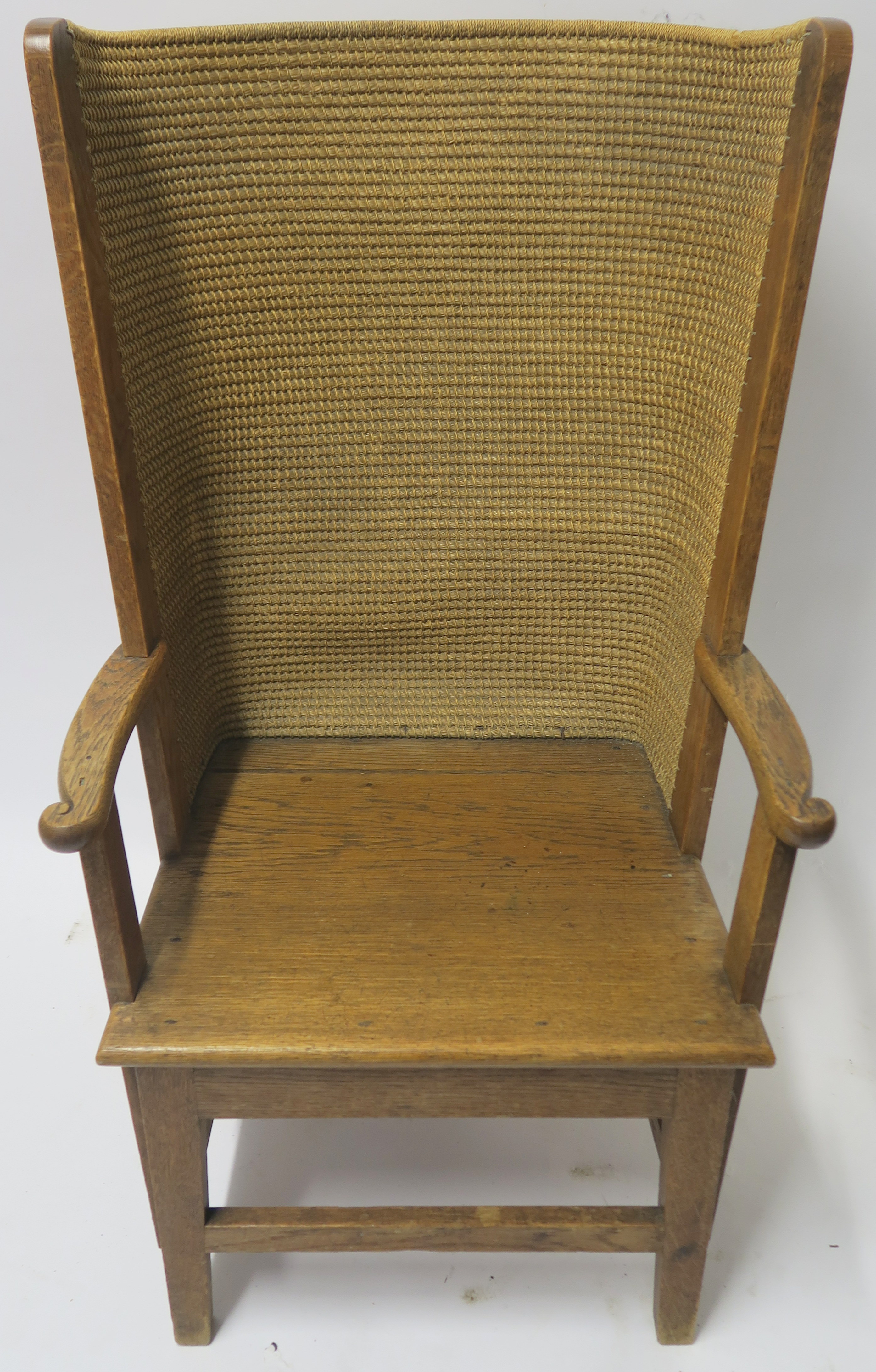 AN ORKNEY OAK AND RUSH ARMCHAIR of standard form, 107cm high, 58cm wide and 55cm deep Condition - Image 2 of 8