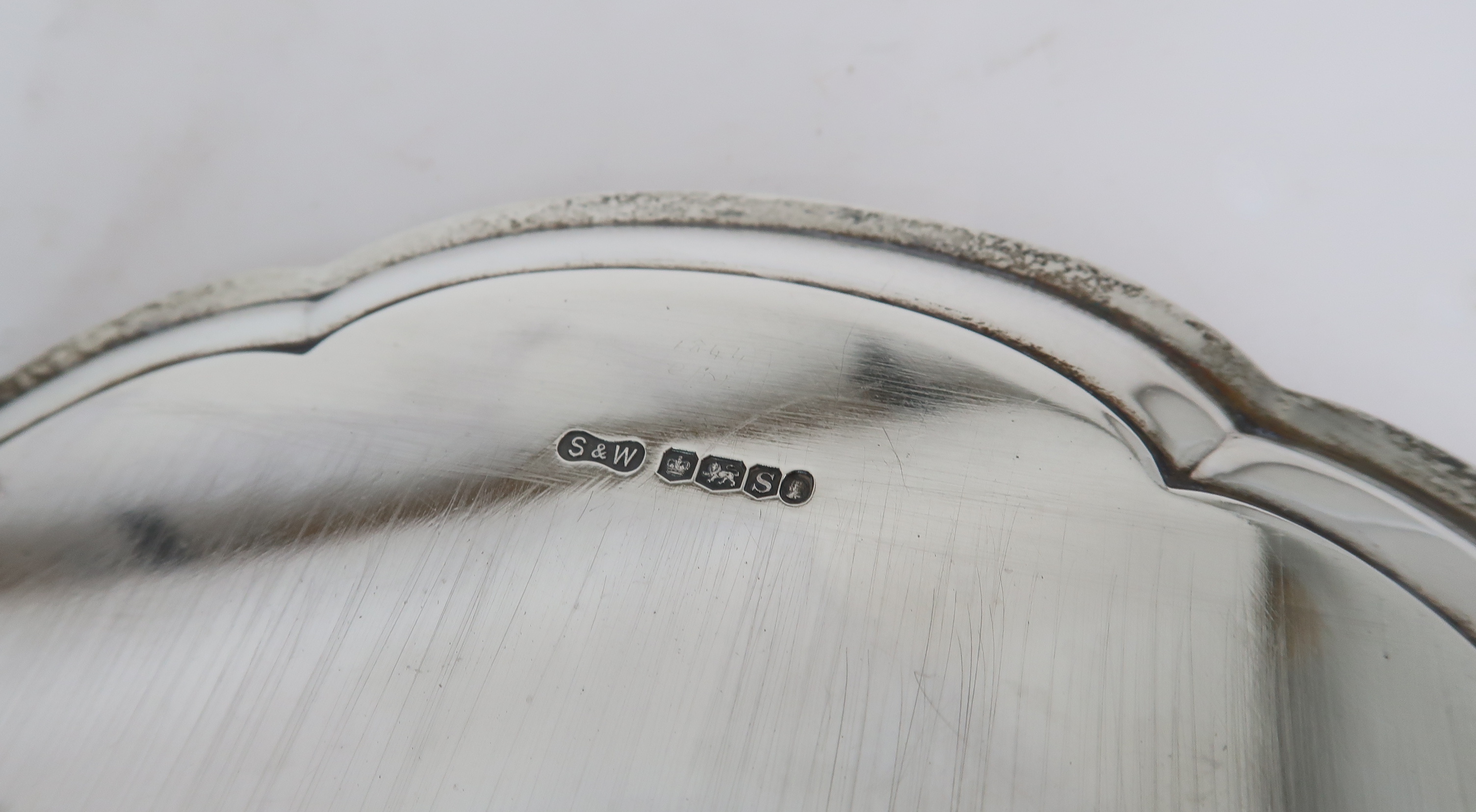 A SILVER CARD TRAY BY STOWER & WRAGG LTD Sheffield, 1935 of scalloped circular form with beaded - Image 4 of 6