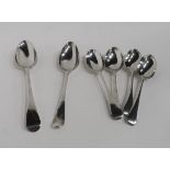 A SILVER TABLE SPOON BY MARY CHAWNER London 1835, with another table spoon and four silver dessert
