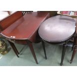 A mahogany Pembroke table, 72cm high x 96cm wide x 56cm deep and a mahogany oval occasional table (