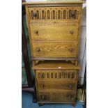 A pair of oak three drawer bedside cabinets, 64cm high x 52cm wide x 39cm deep (2) Condition Report: