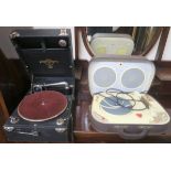 A Columbia portable gramophone, records and a French Teppaz portable record player (3) Condition
