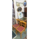 A Strevens print "Harriet", two Mid Century kitchen chairs, three wall mirrors and a side table, (7)