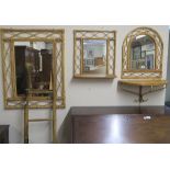 A bamboo ladder, three cane wall mirrors and a wall shelf (5) Condition Report: Available upon